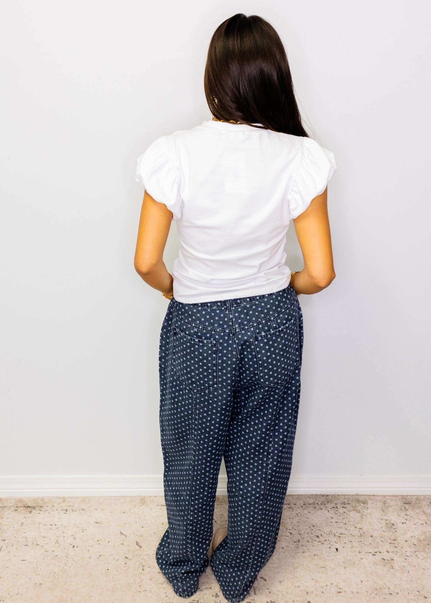 Polka Dot Washed Barrel Jeans