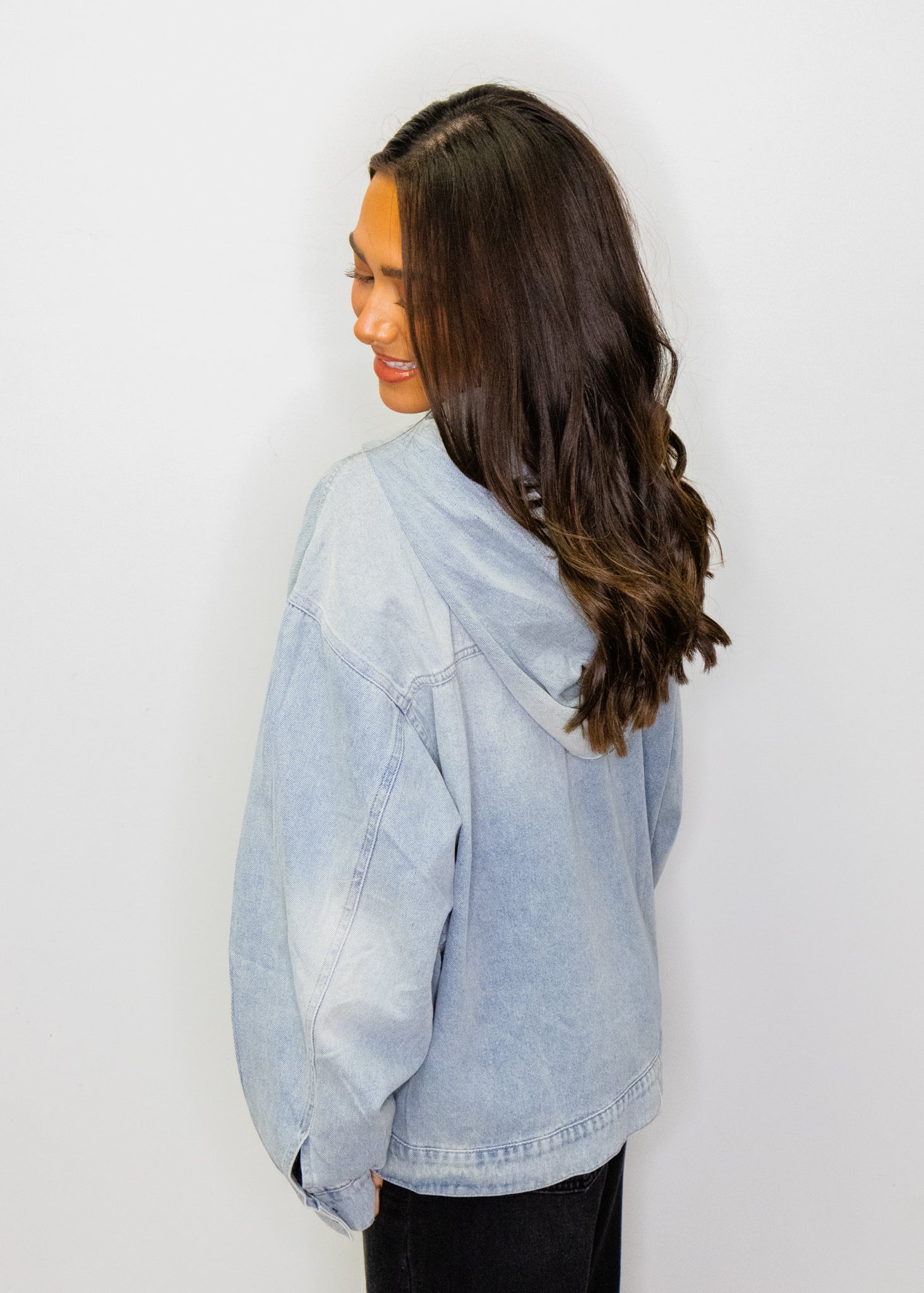 Mineral Washed Cotton Denim Half Zip Hoodie