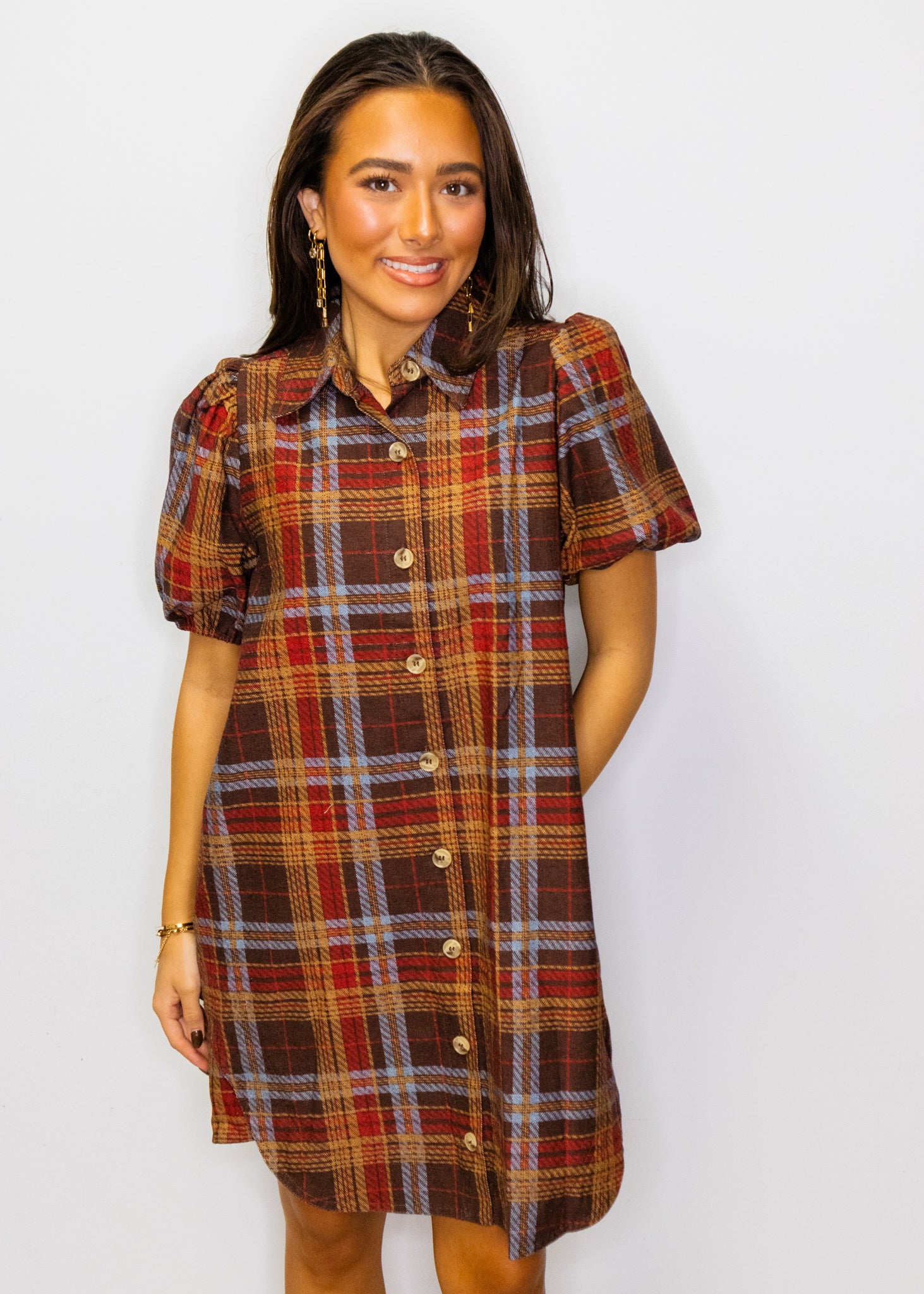 Brown Multi Plaid Dress