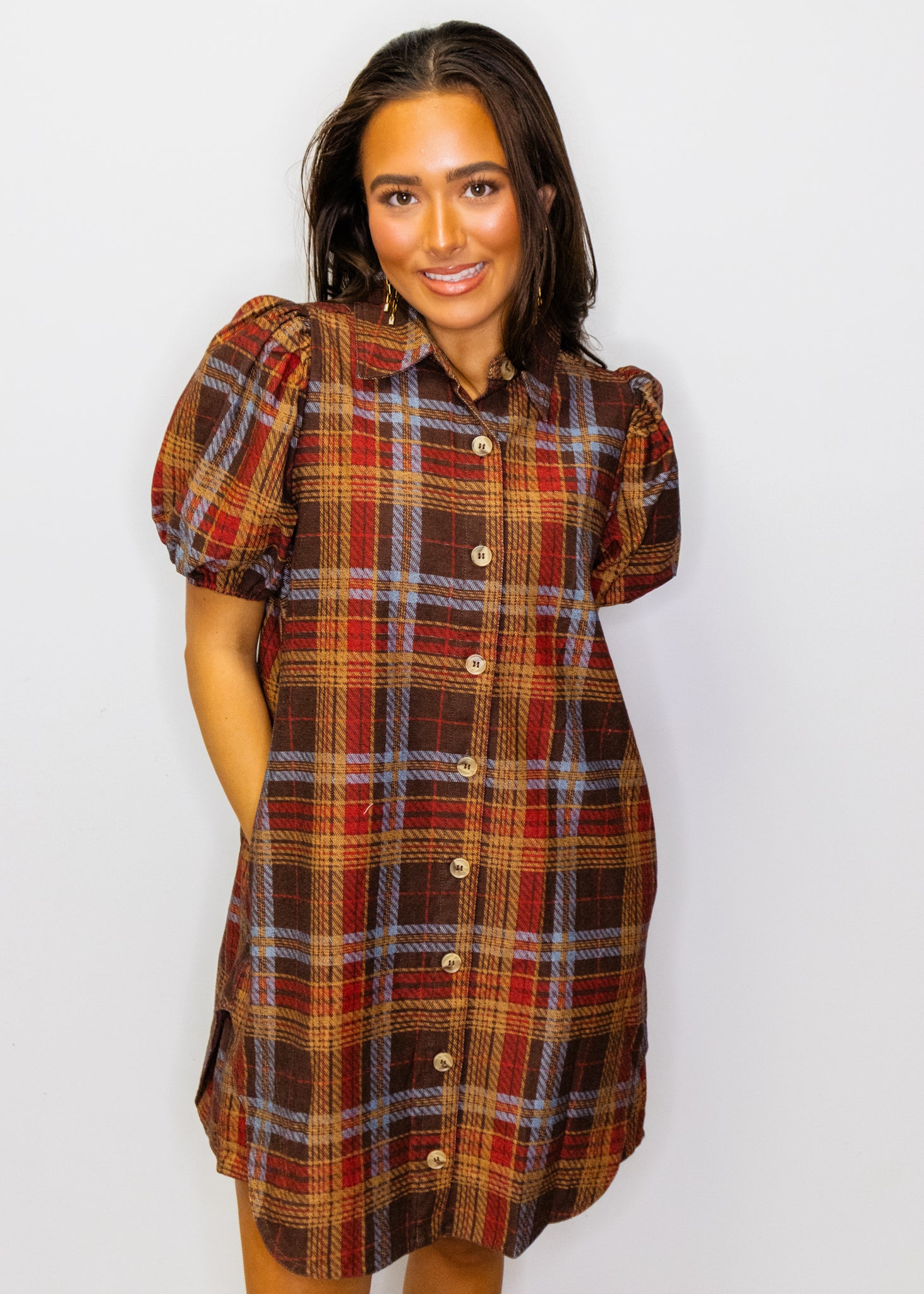 Brown Multi Plaid Dress
