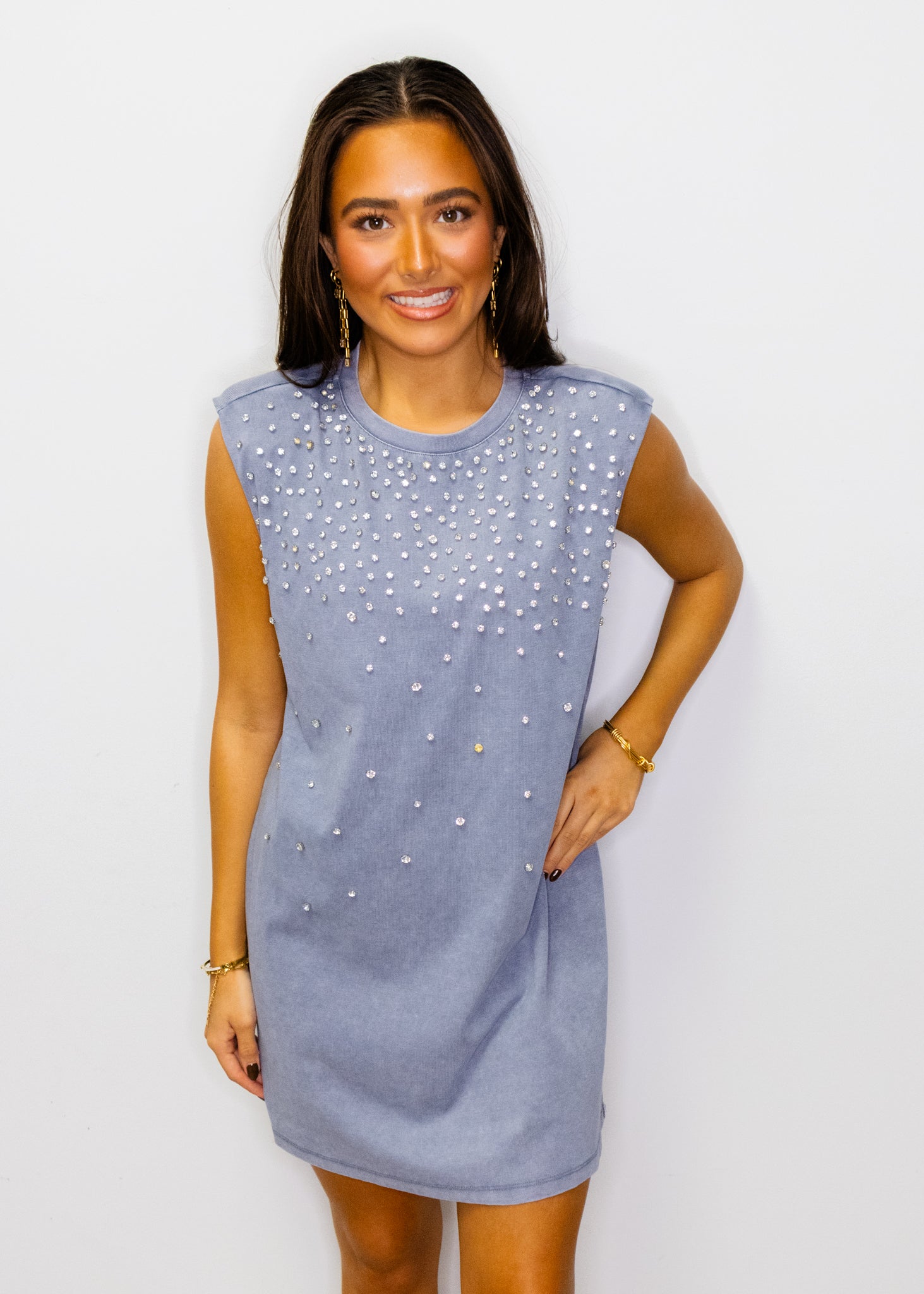 Charcoal Stone Embellished Tunic Dress