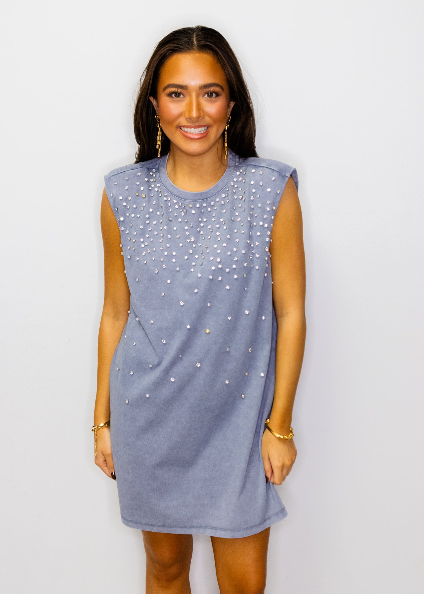 Charcoal Stone Embellished Tunic Dress