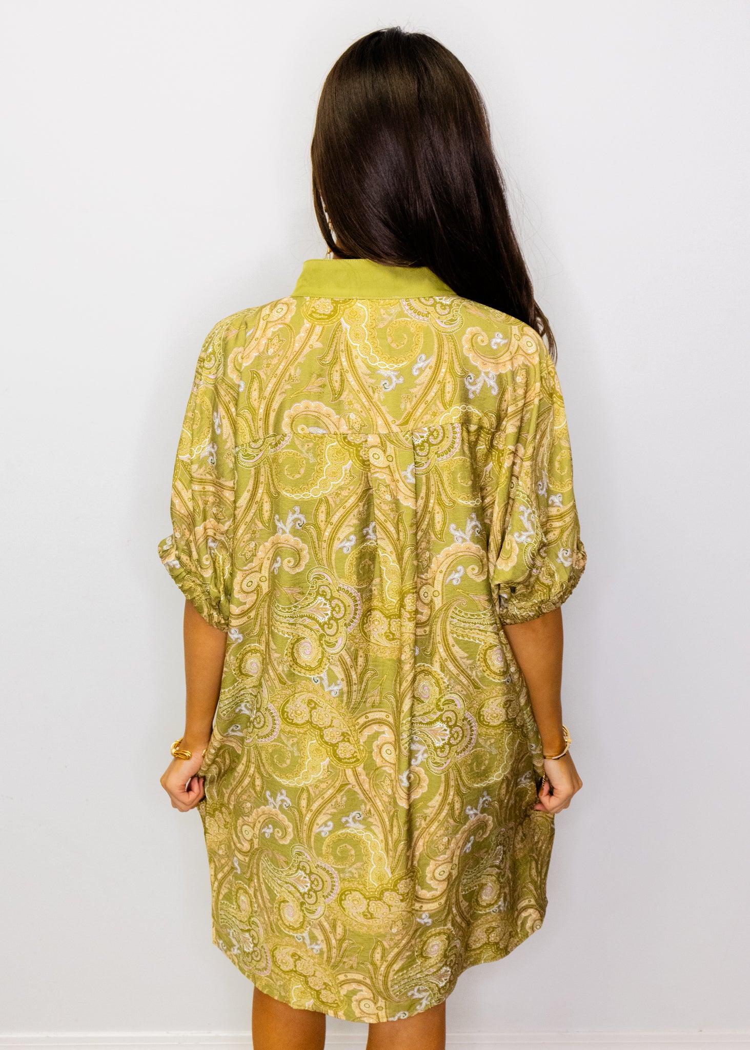 Olive Paisley Shift Dress