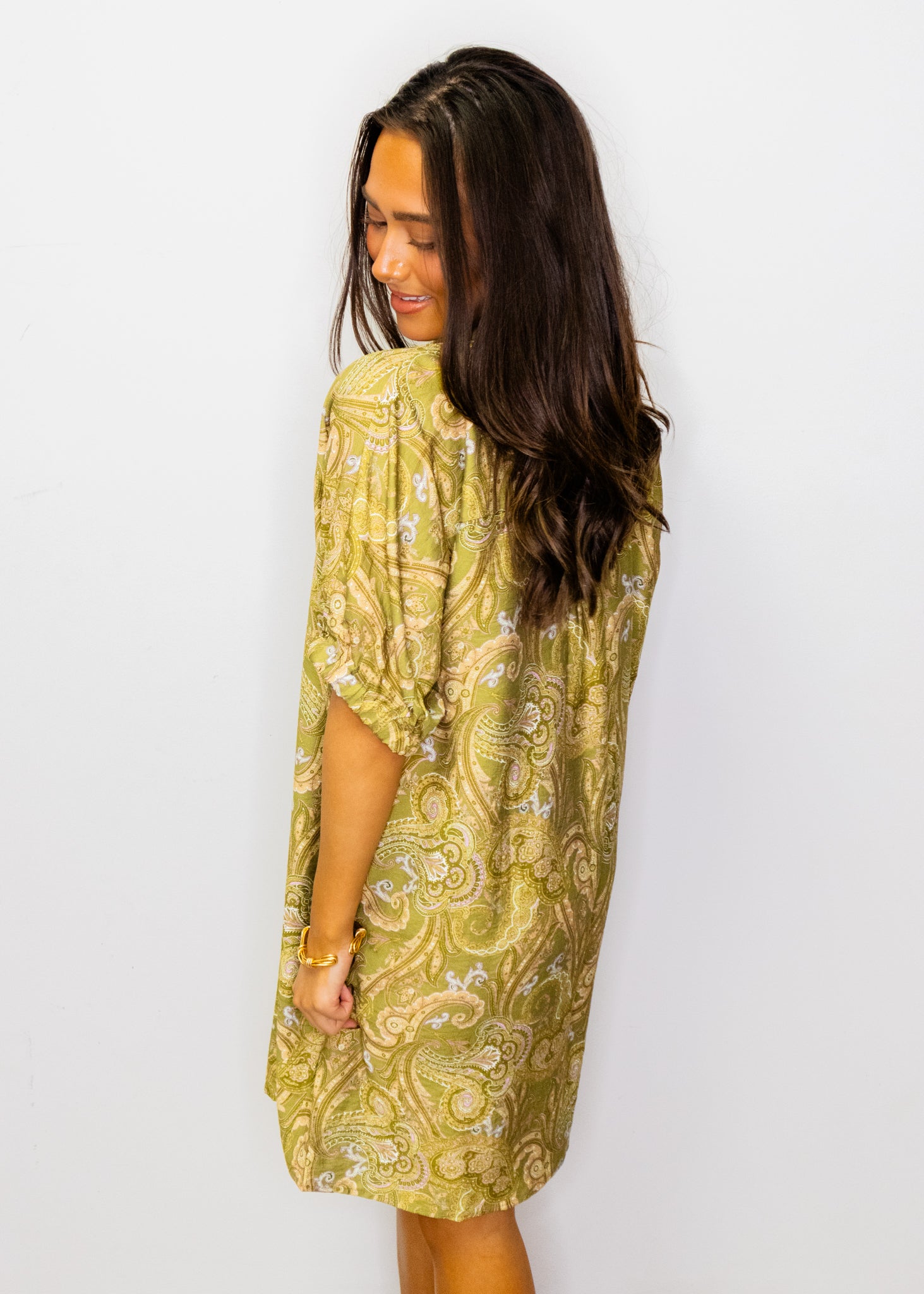 Olive Paisley Shift Dress
