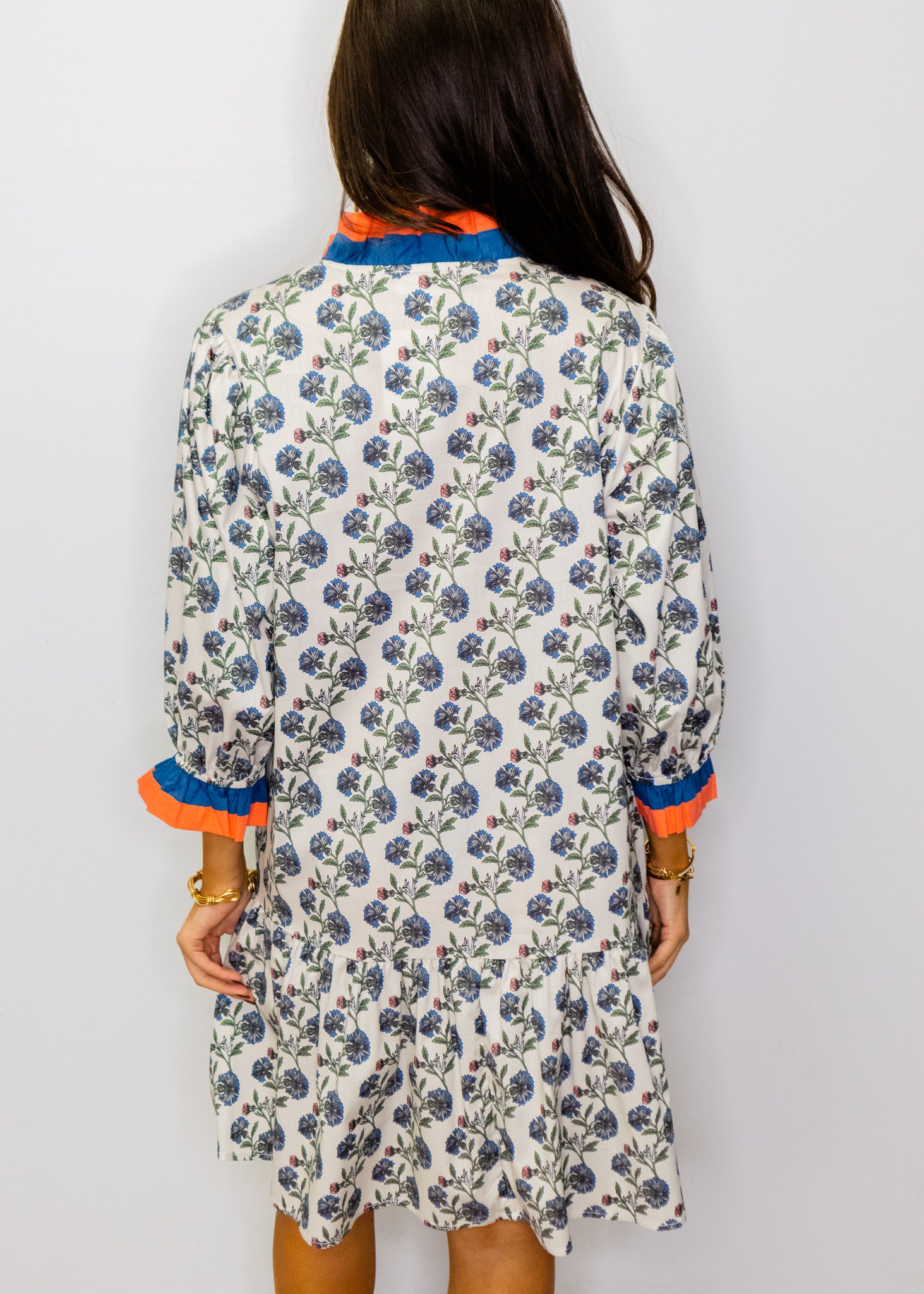 Navy Floral Ruffle Hem Dress