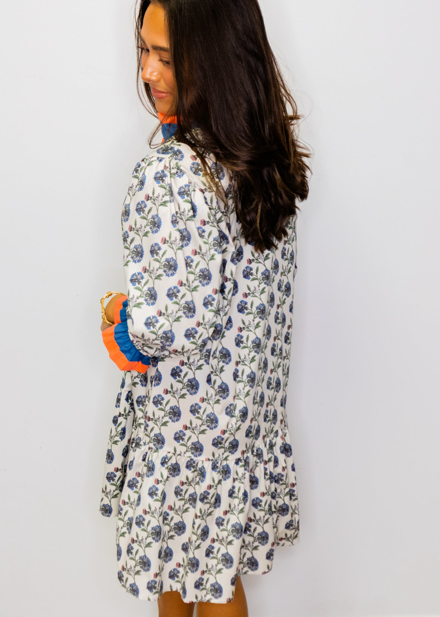 Navy Floral Ruffle Hem Dress