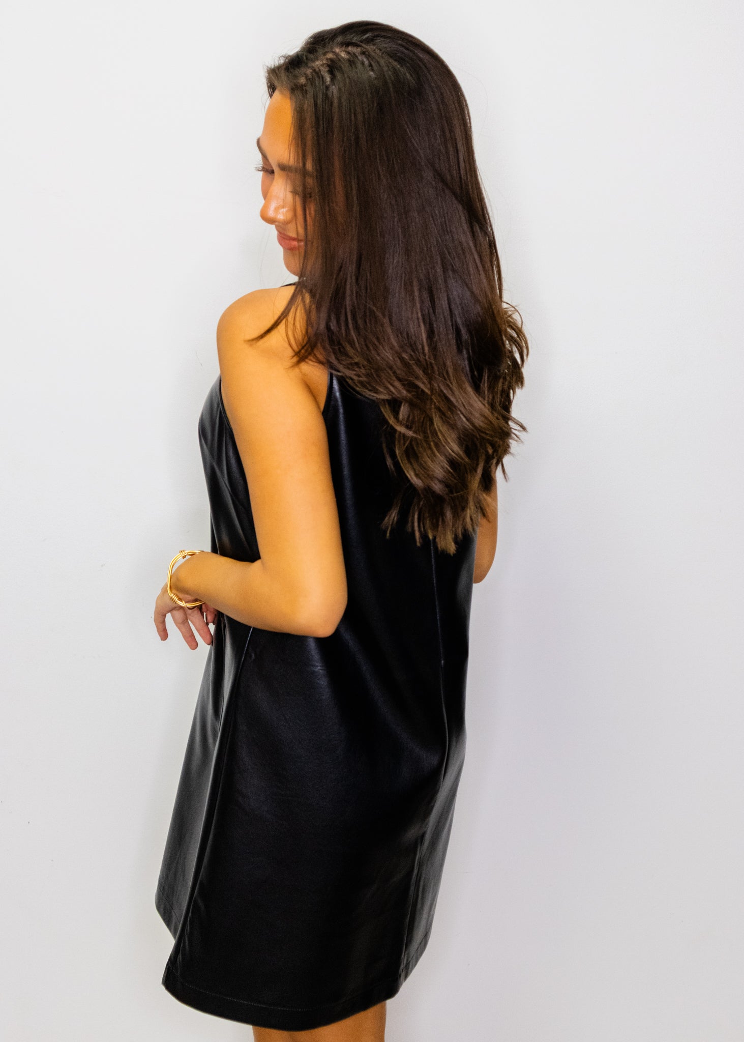 Black Faux Leather Shift Dress