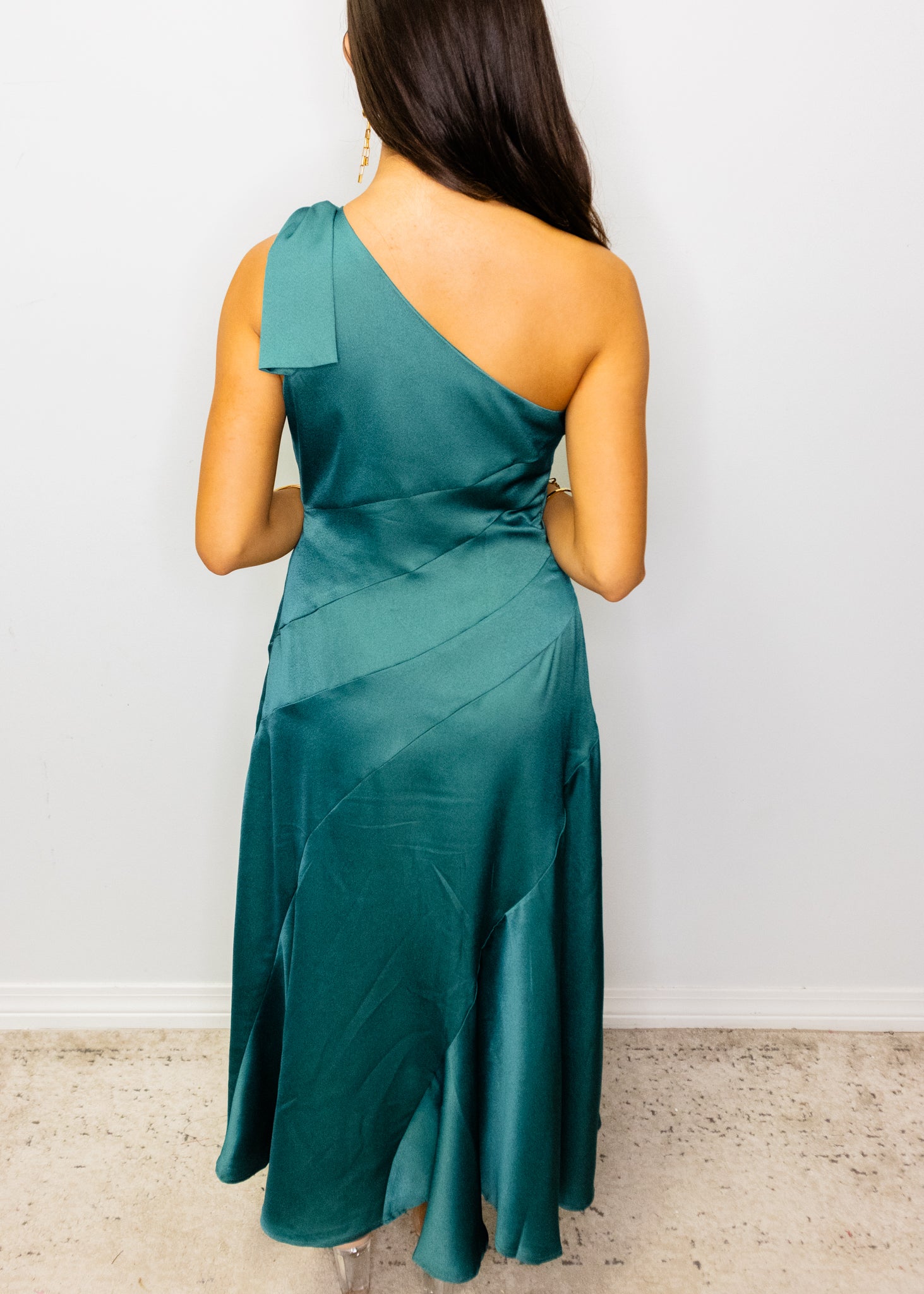 Dark Green One Shoulder Midi Dress