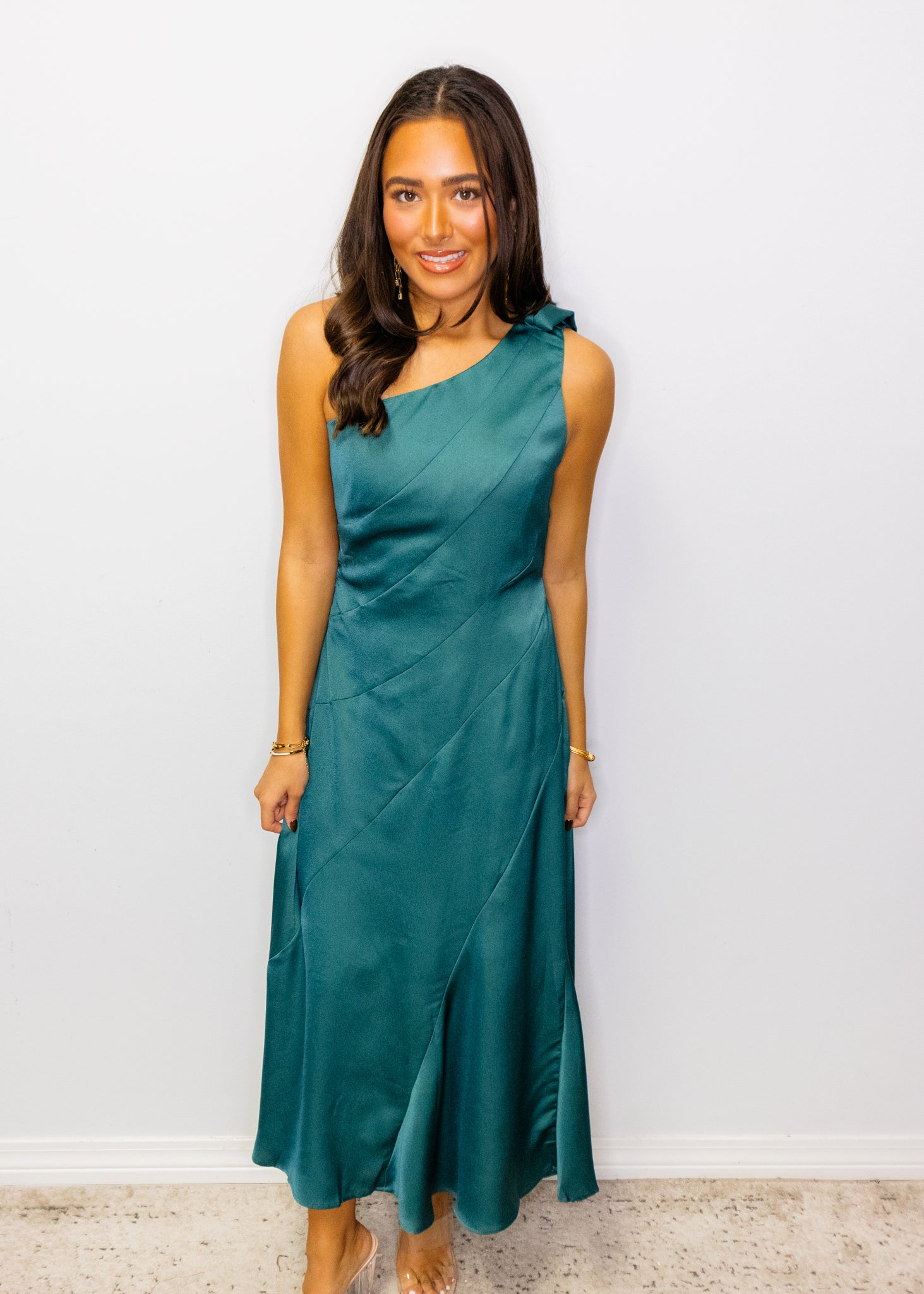 Dark Green One Shoulder Midi Dress