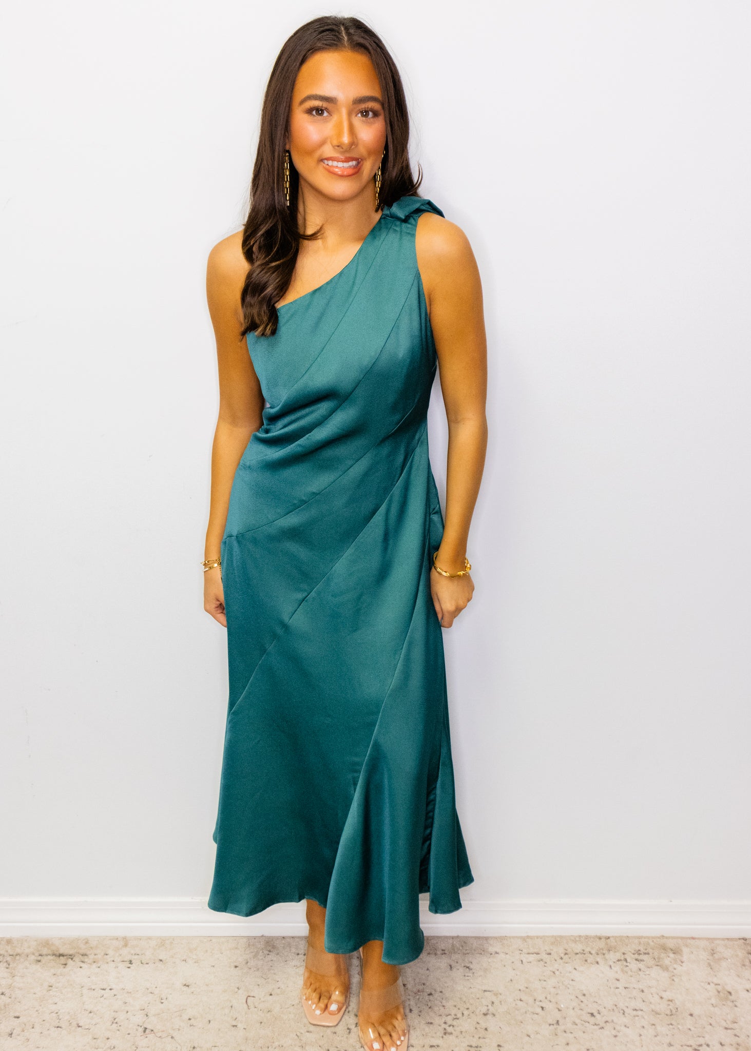 Dark Green One Shoulder Midi Dress