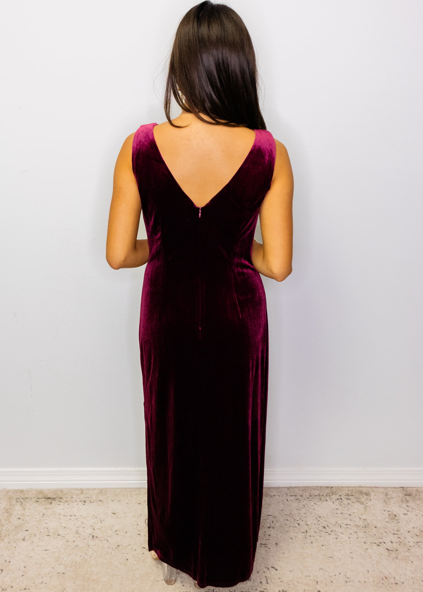 Red Wine Velvet Midi Dress