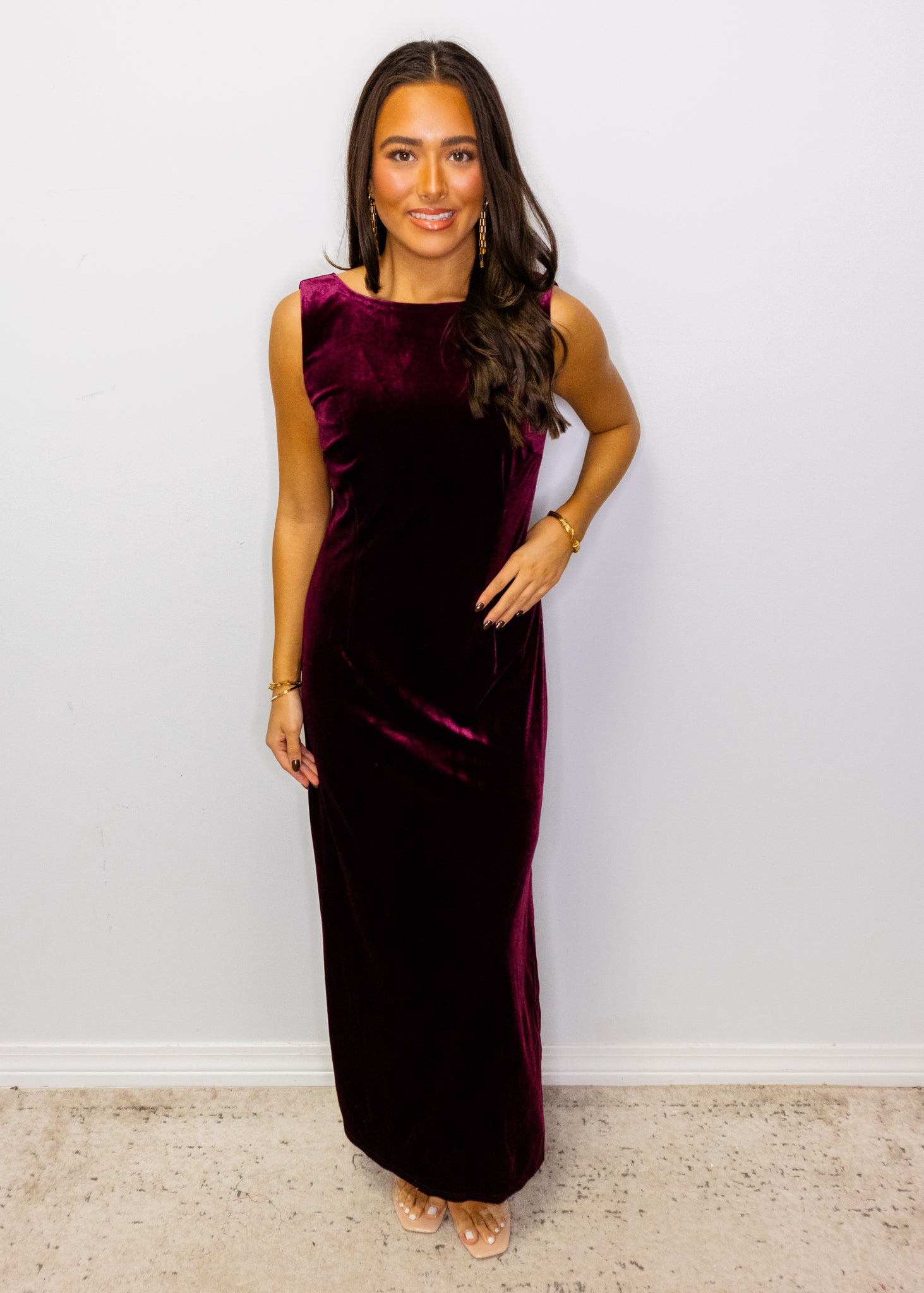 Red Wine Velvet Midi Dress