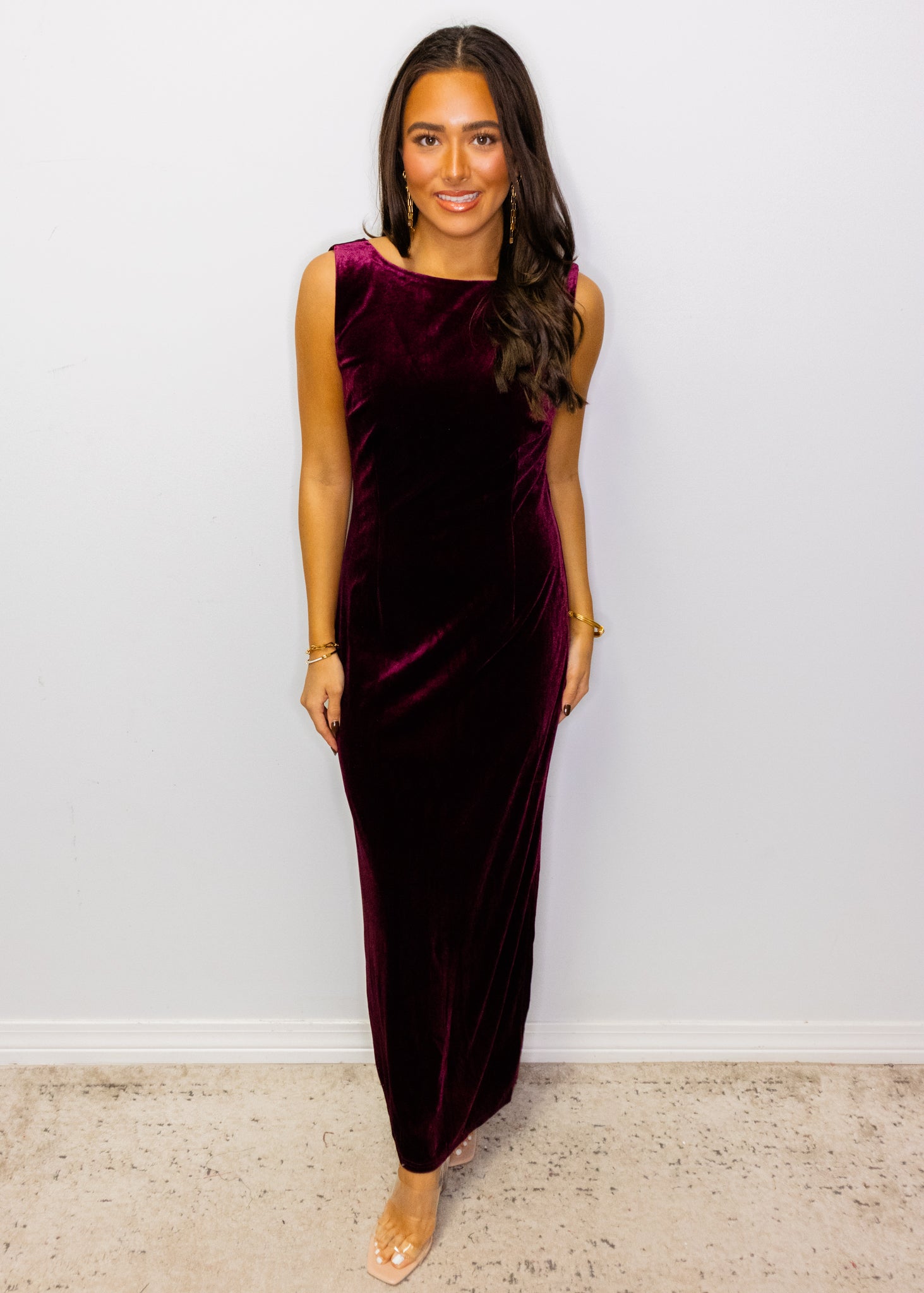 Red Wine Velvet Midi Dress