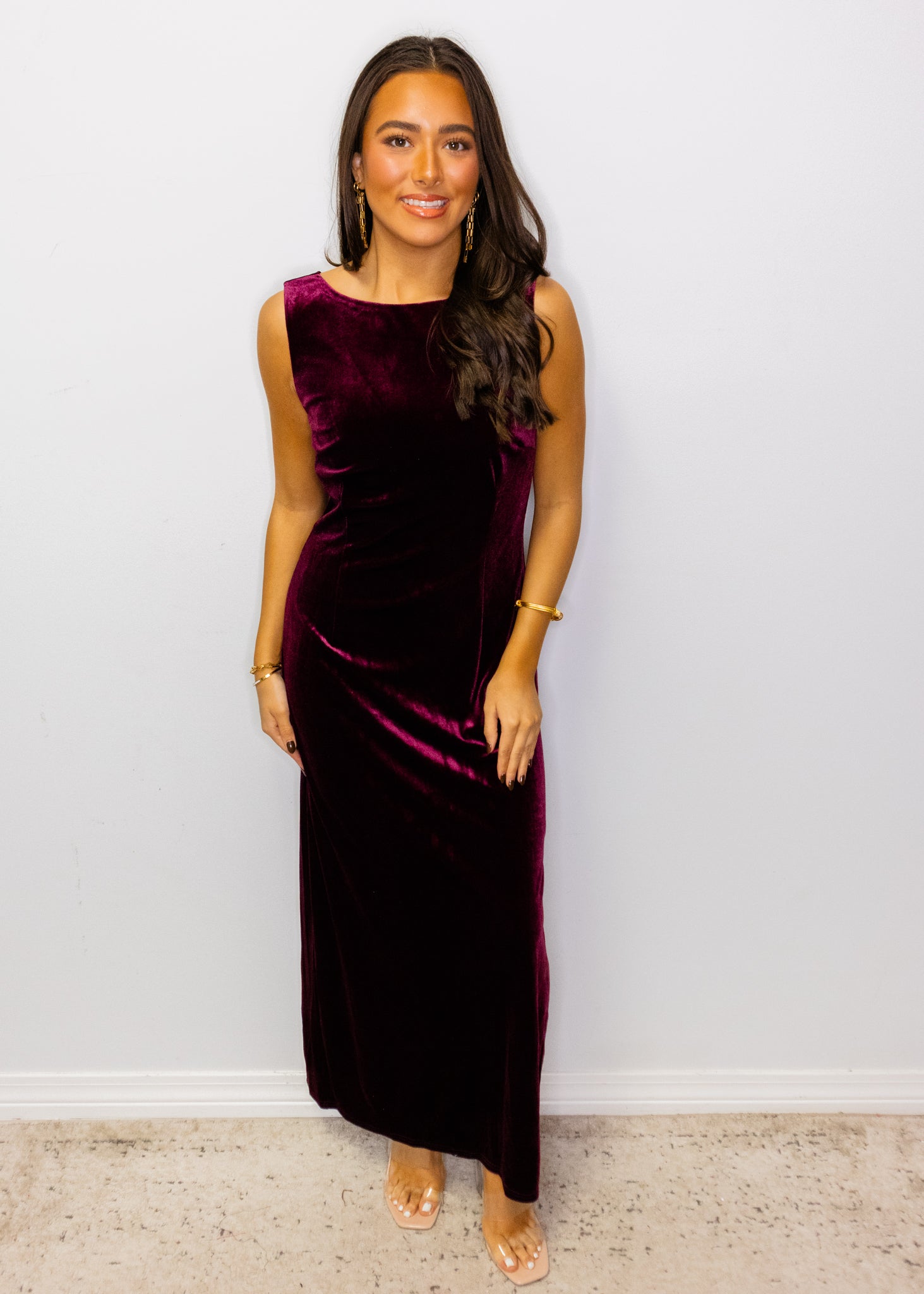 Red Wine Velvet Midi Dress