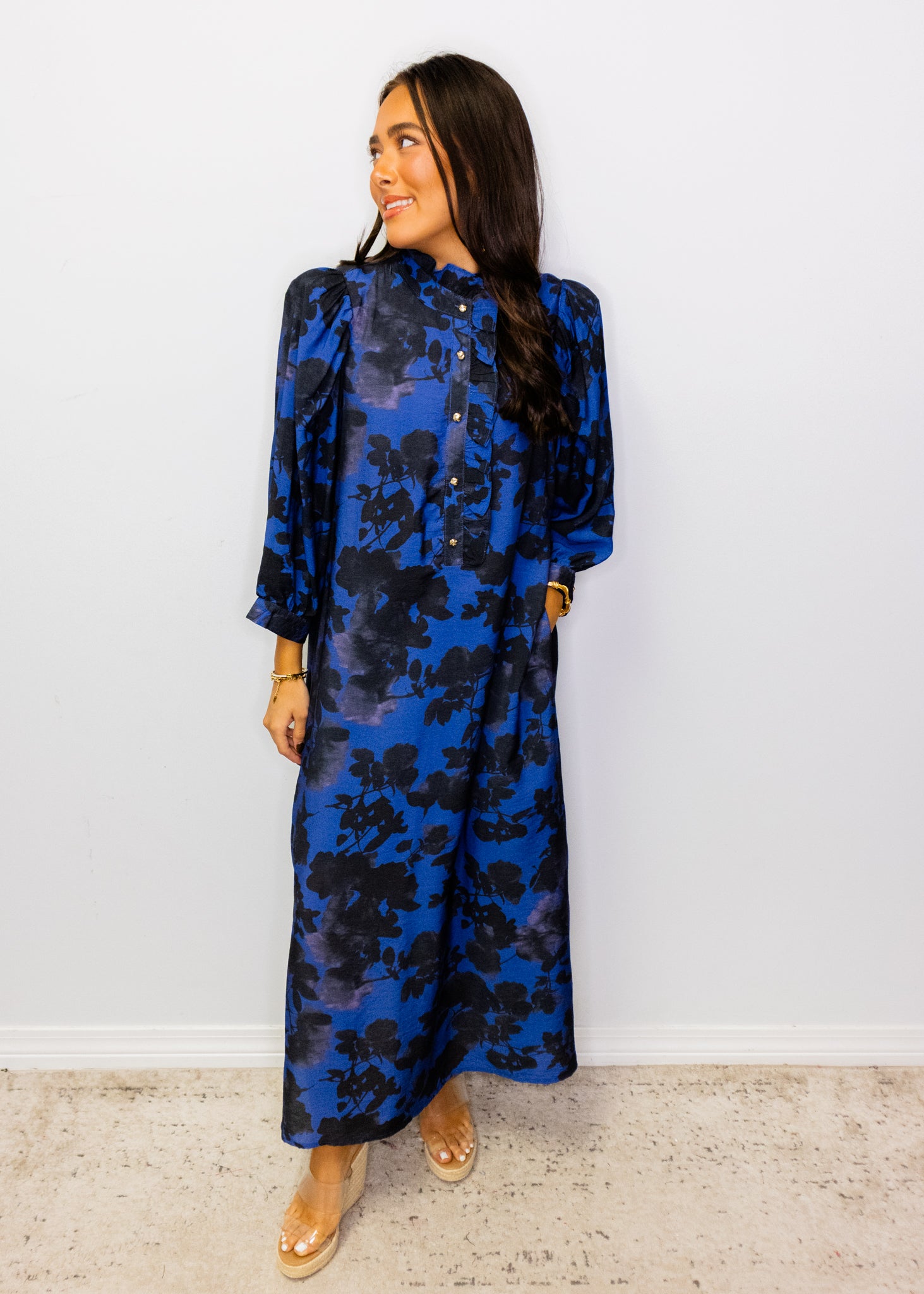 Midnight Blue Floral Maxi Dress