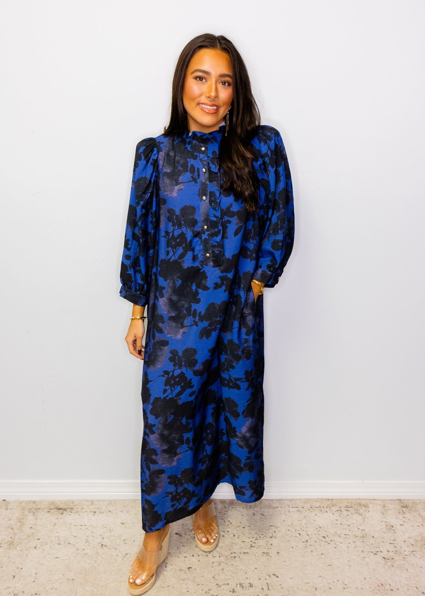 Midnight Blue Floral Maxi Dress
