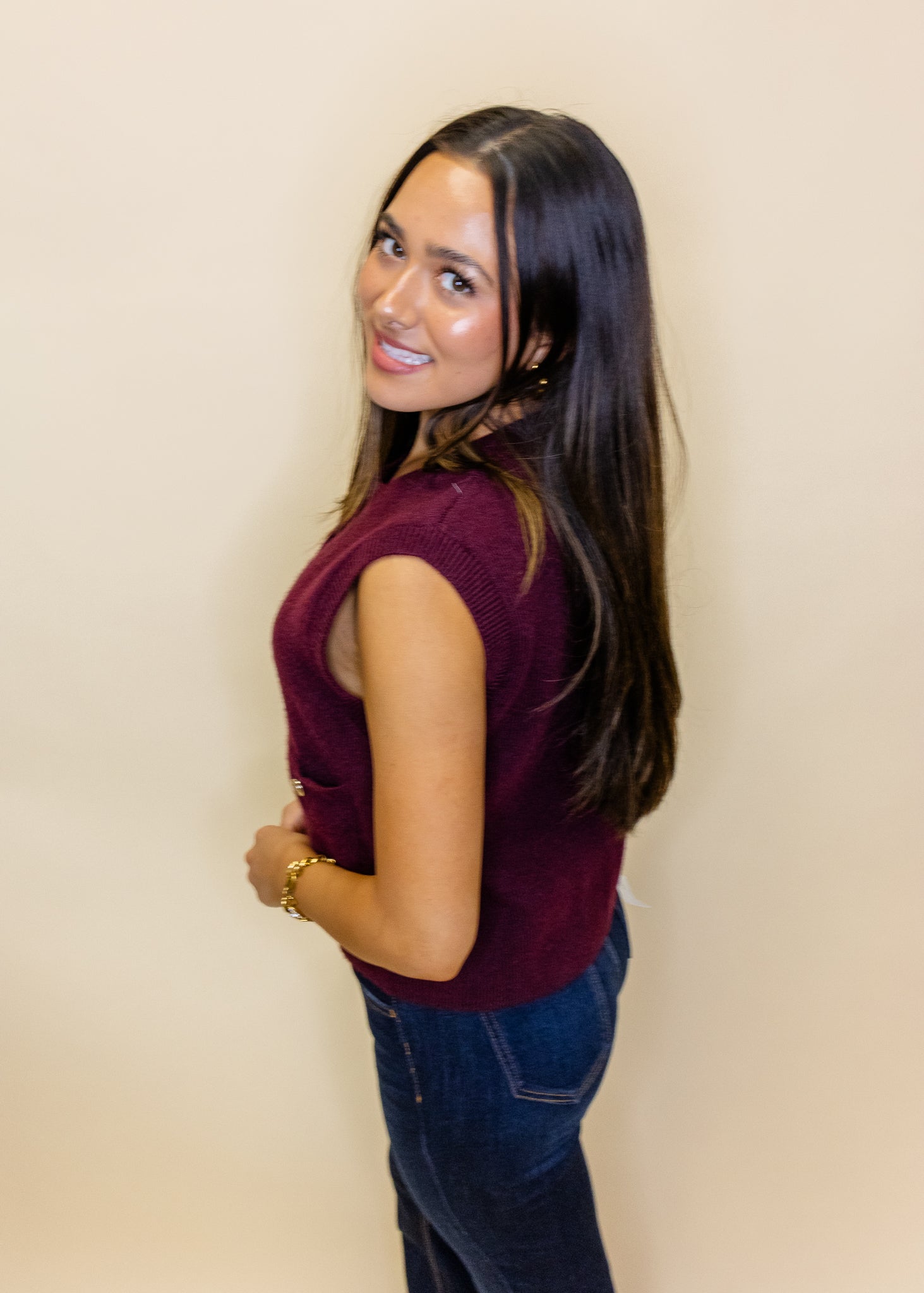 Wine Button Sweater Vest