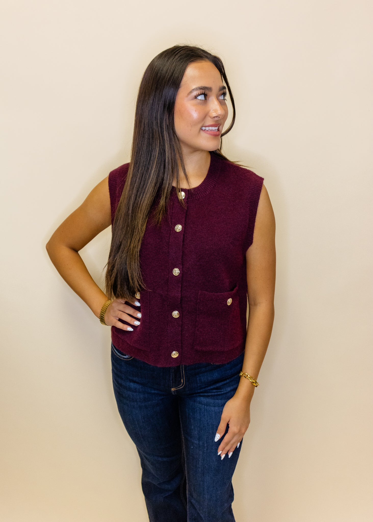 Wine Button Sweater Vest