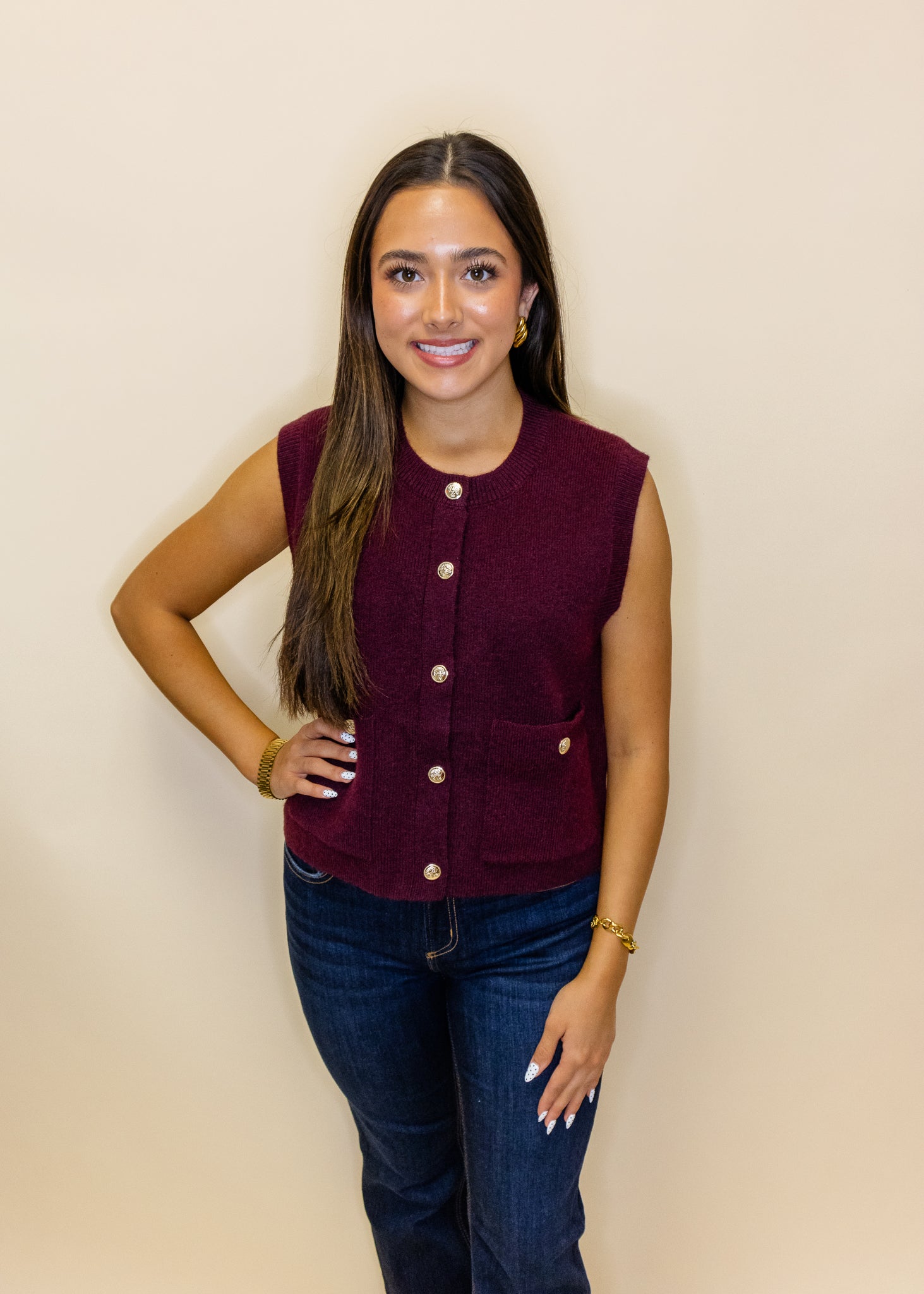 Wine Button Sweater Vest