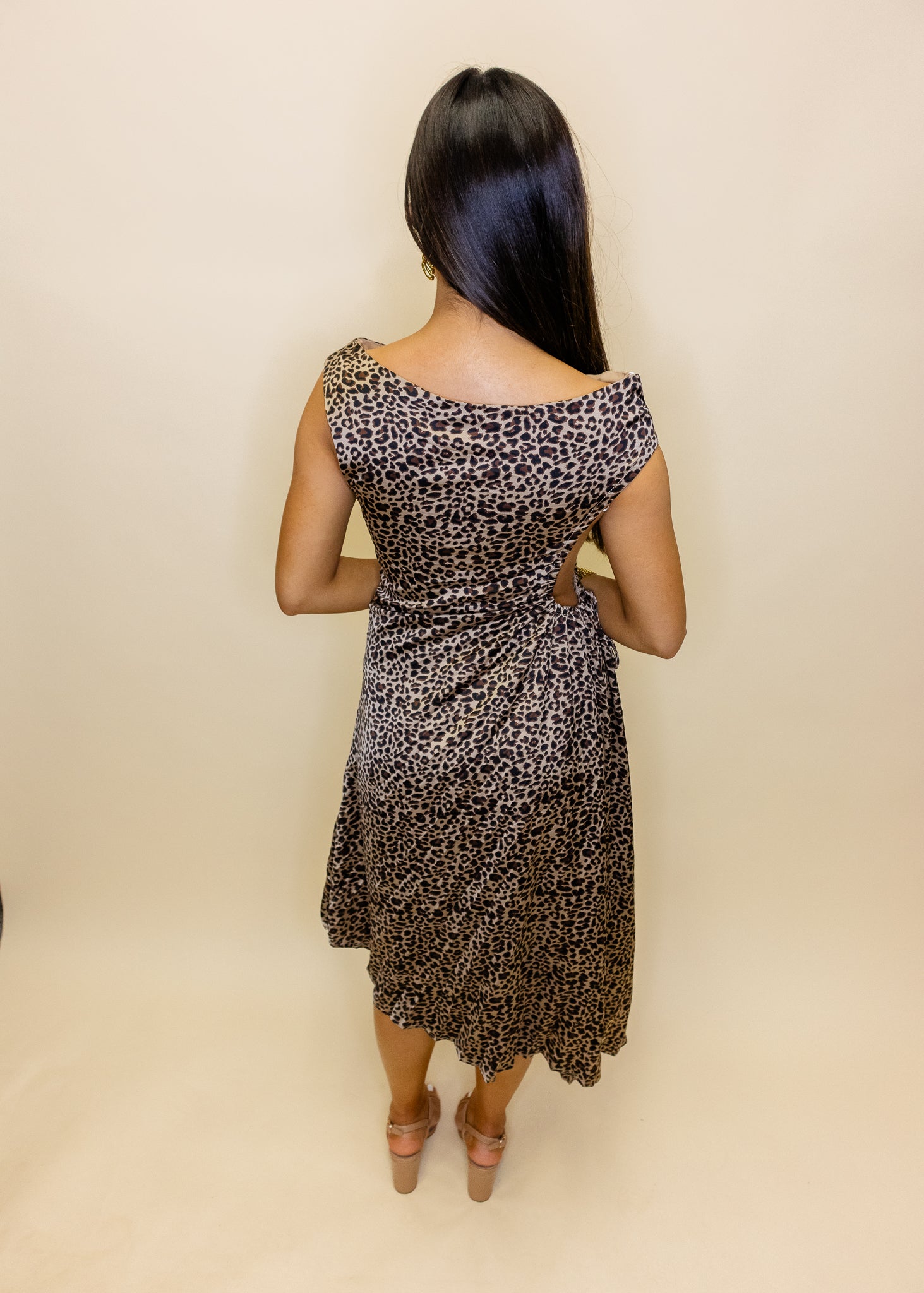 Leopard Asymmetrical Pleat Satin Dress