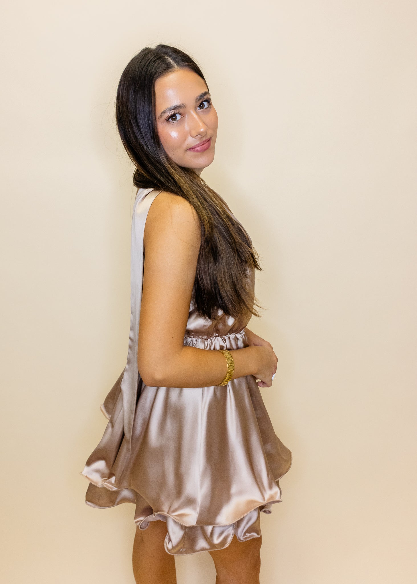 Mocha Satin One Shoulder Dress