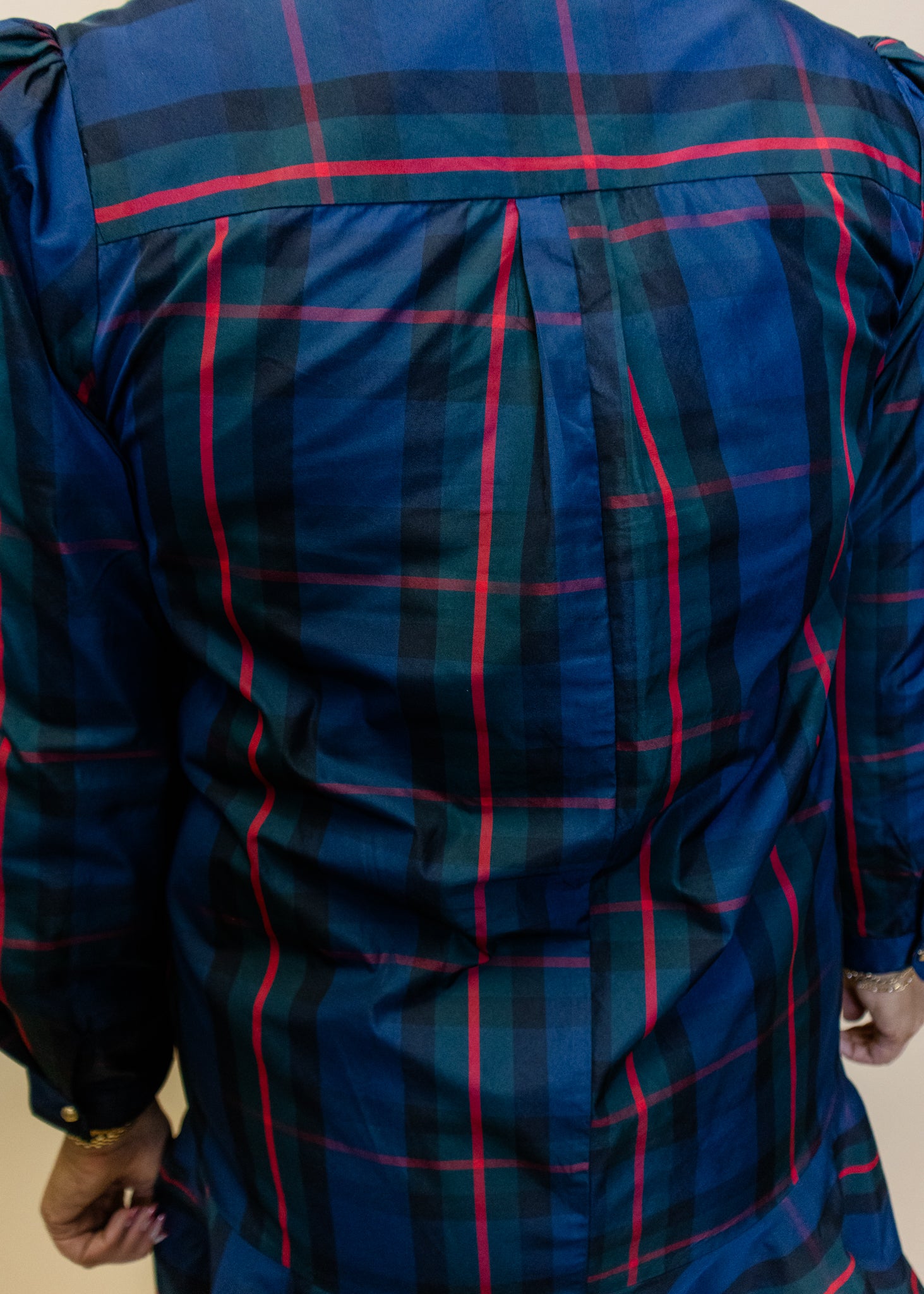 Blue Plaid Taffeta Ruffle Dress