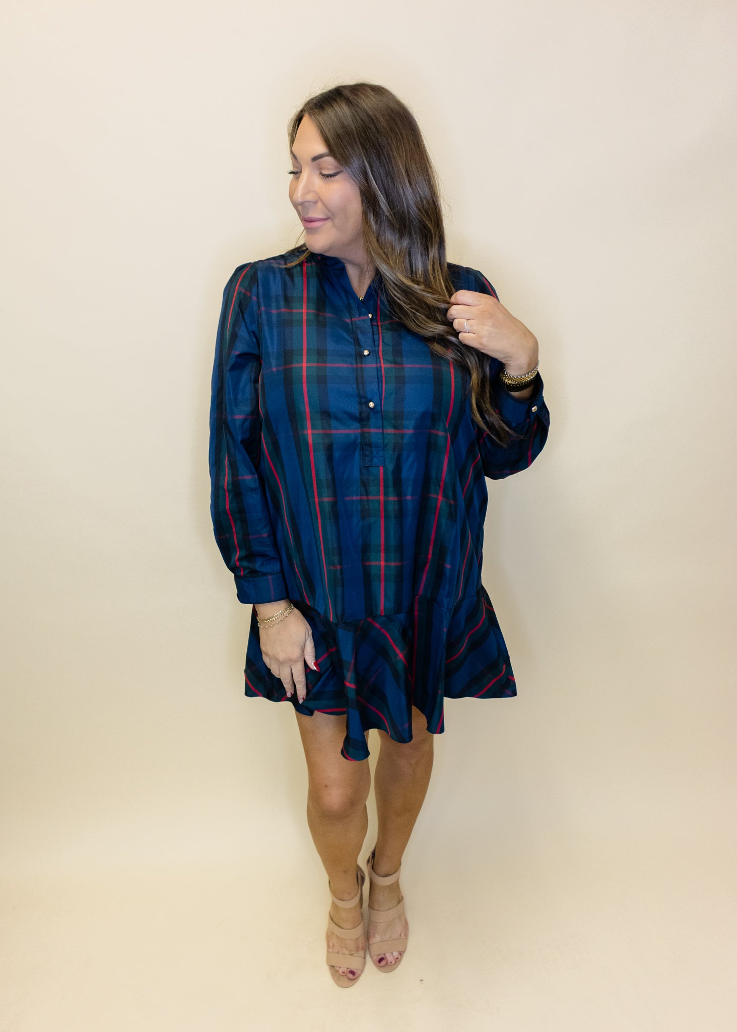 Blue Plaid Taffeta Ruffle Dress