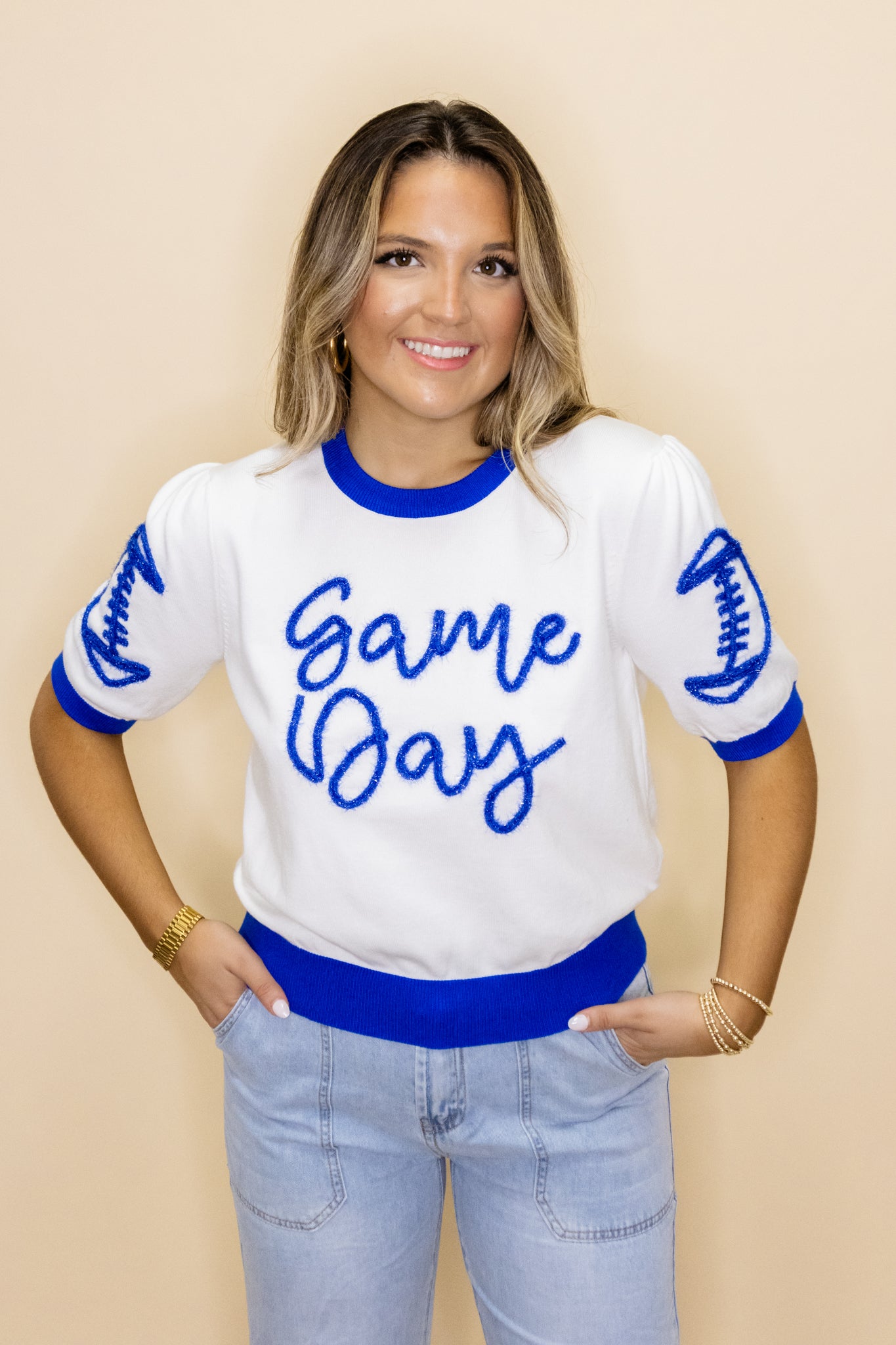 White & Royal Game Day Sweater