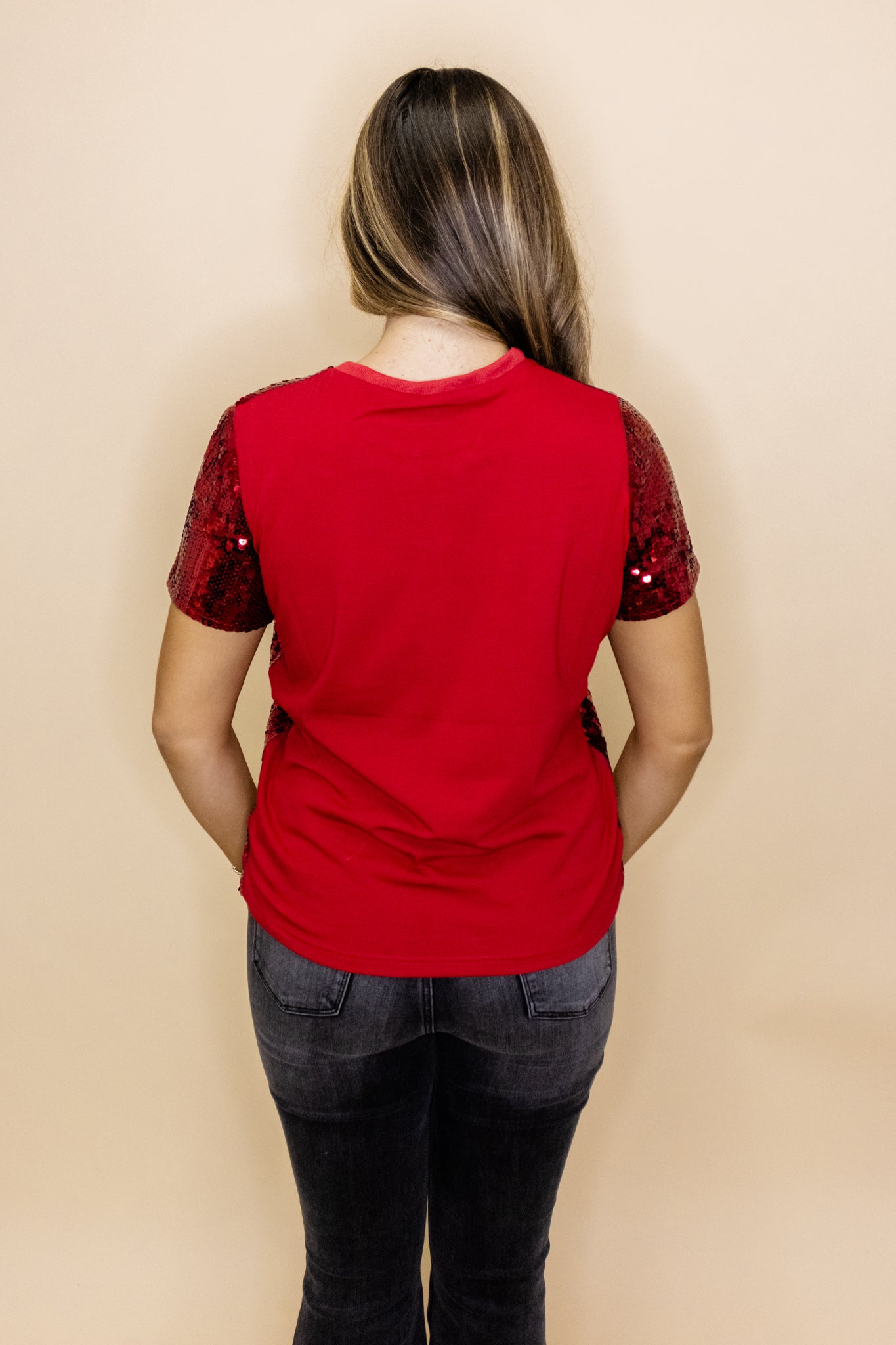 Maroon & White Sequin Football Top