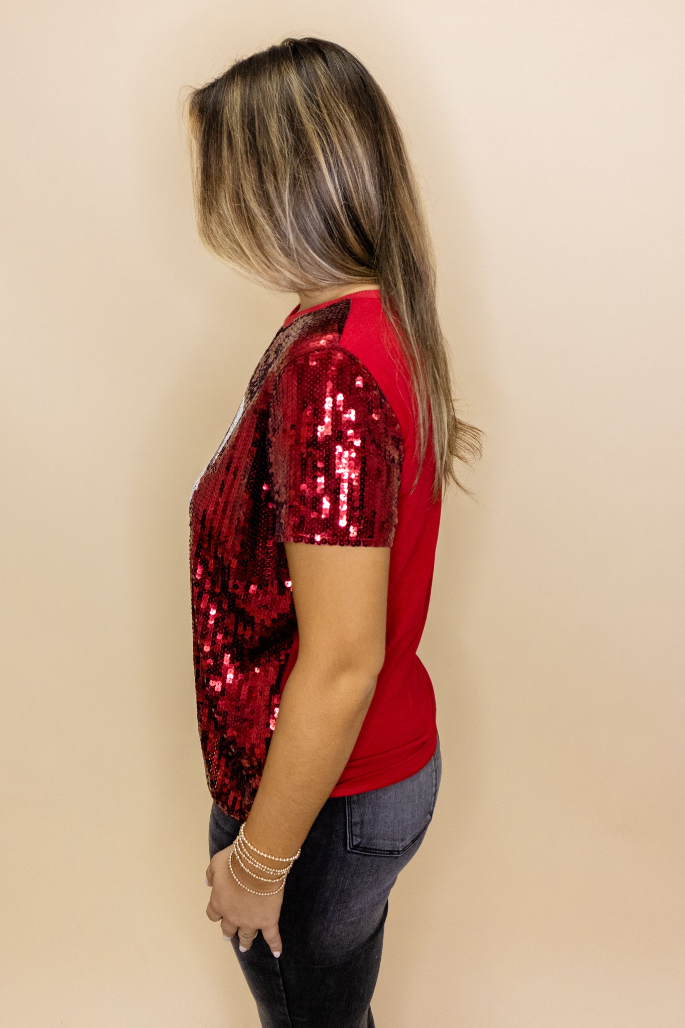 Maroon & White Sequin Football Top