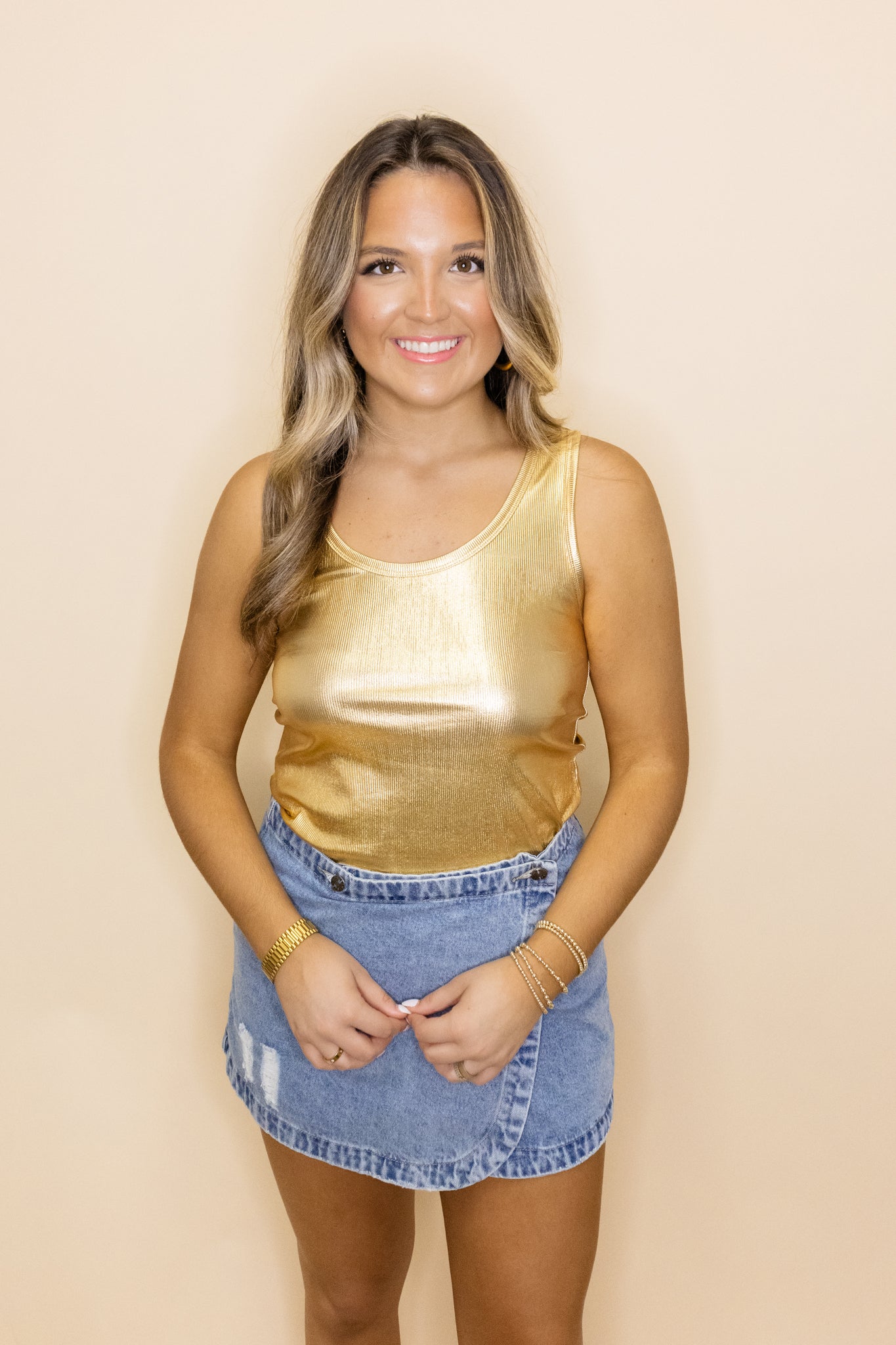 Gold Metallic Ribbed Tank