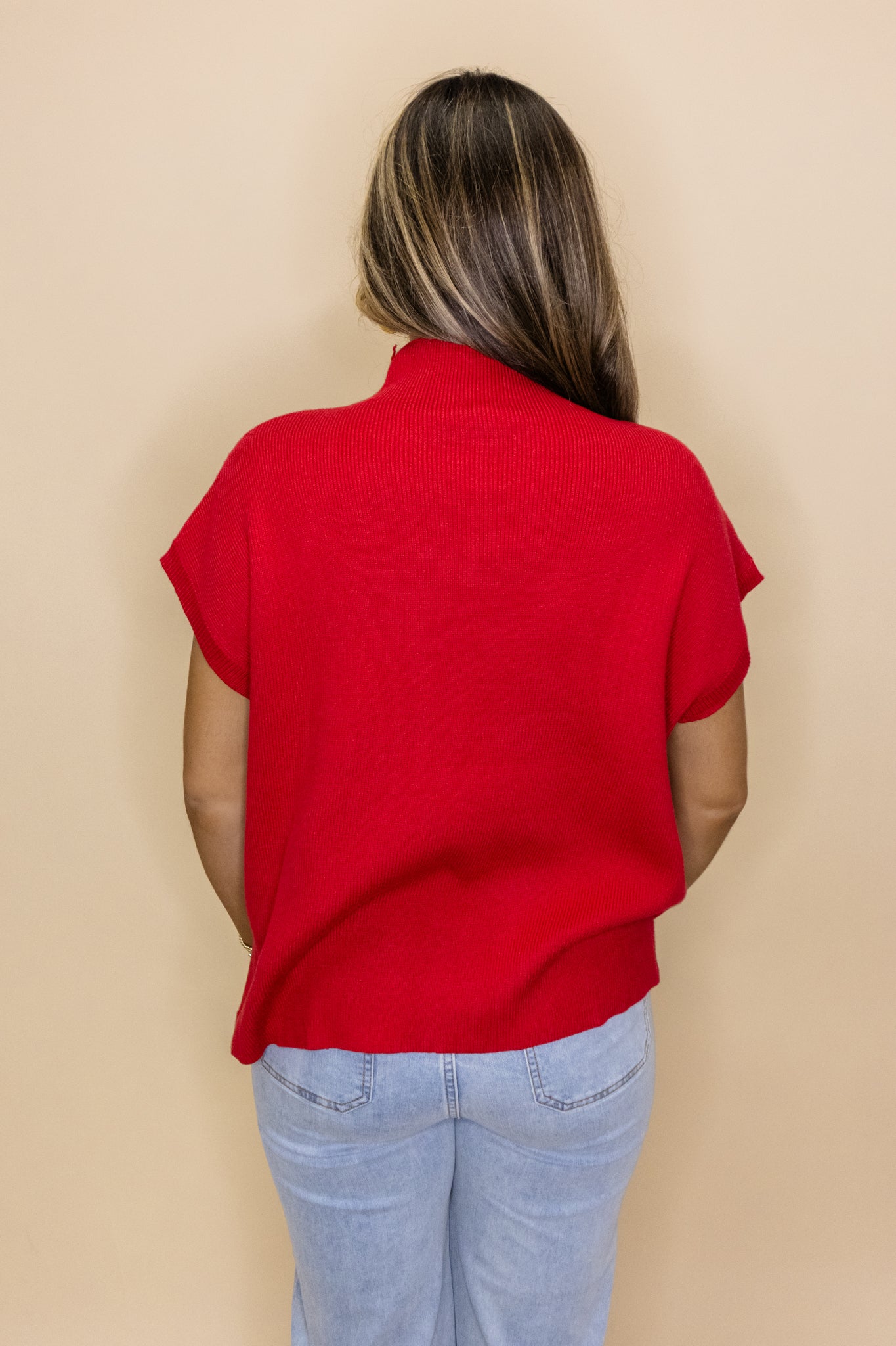 Red Mock Short Sleeve Sweater