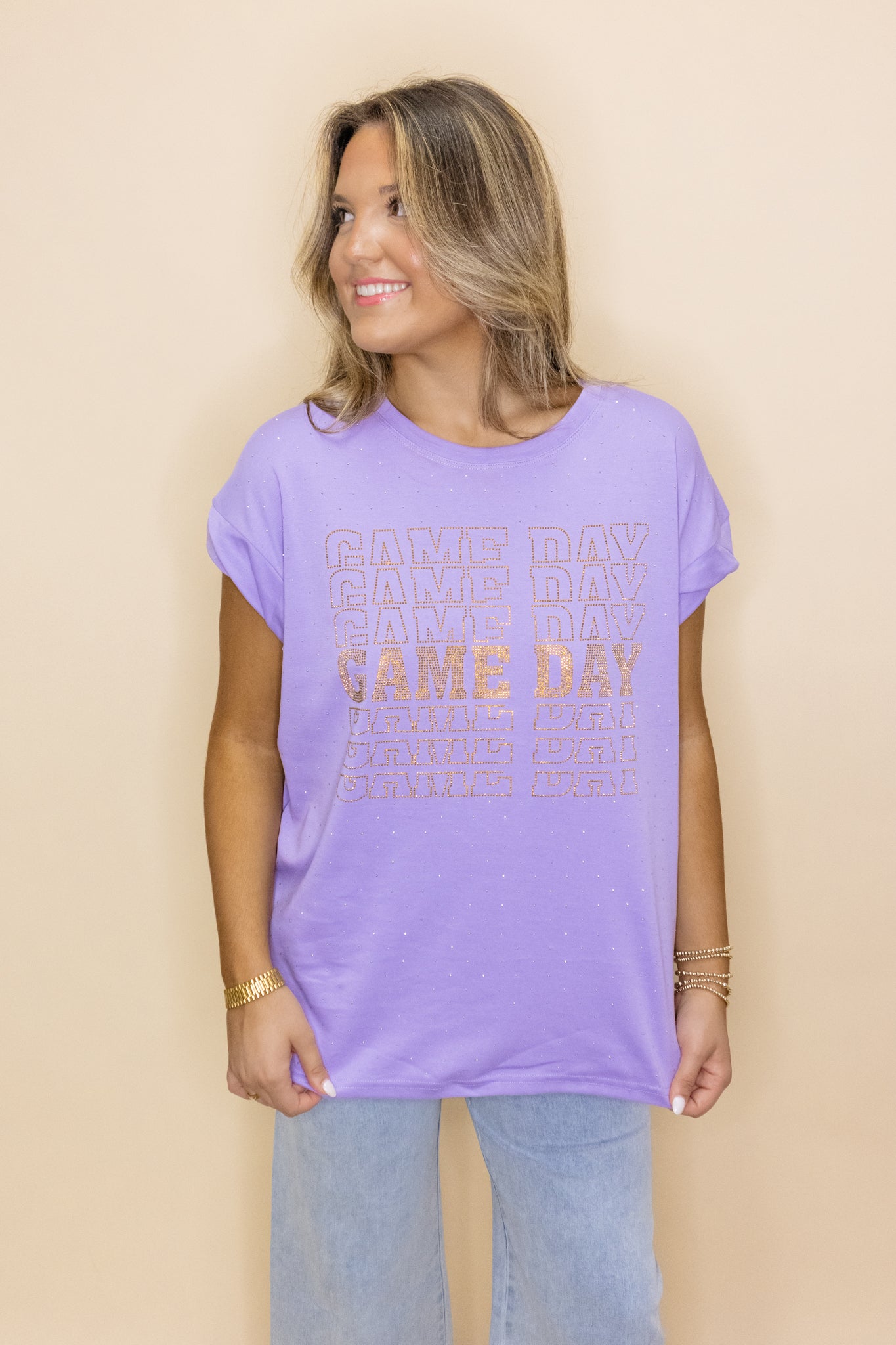 Purple Rhinestone Game Day Top