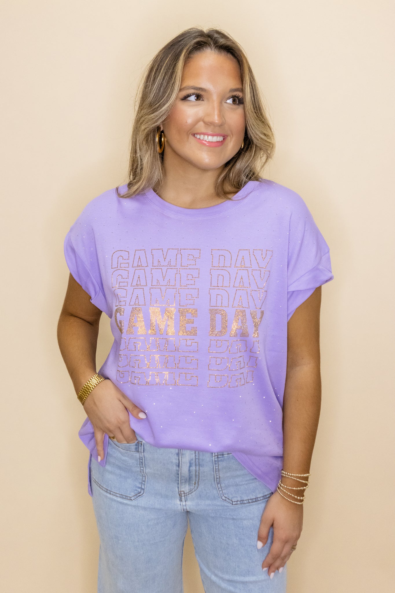 Purple Rhinestone Game Day Top