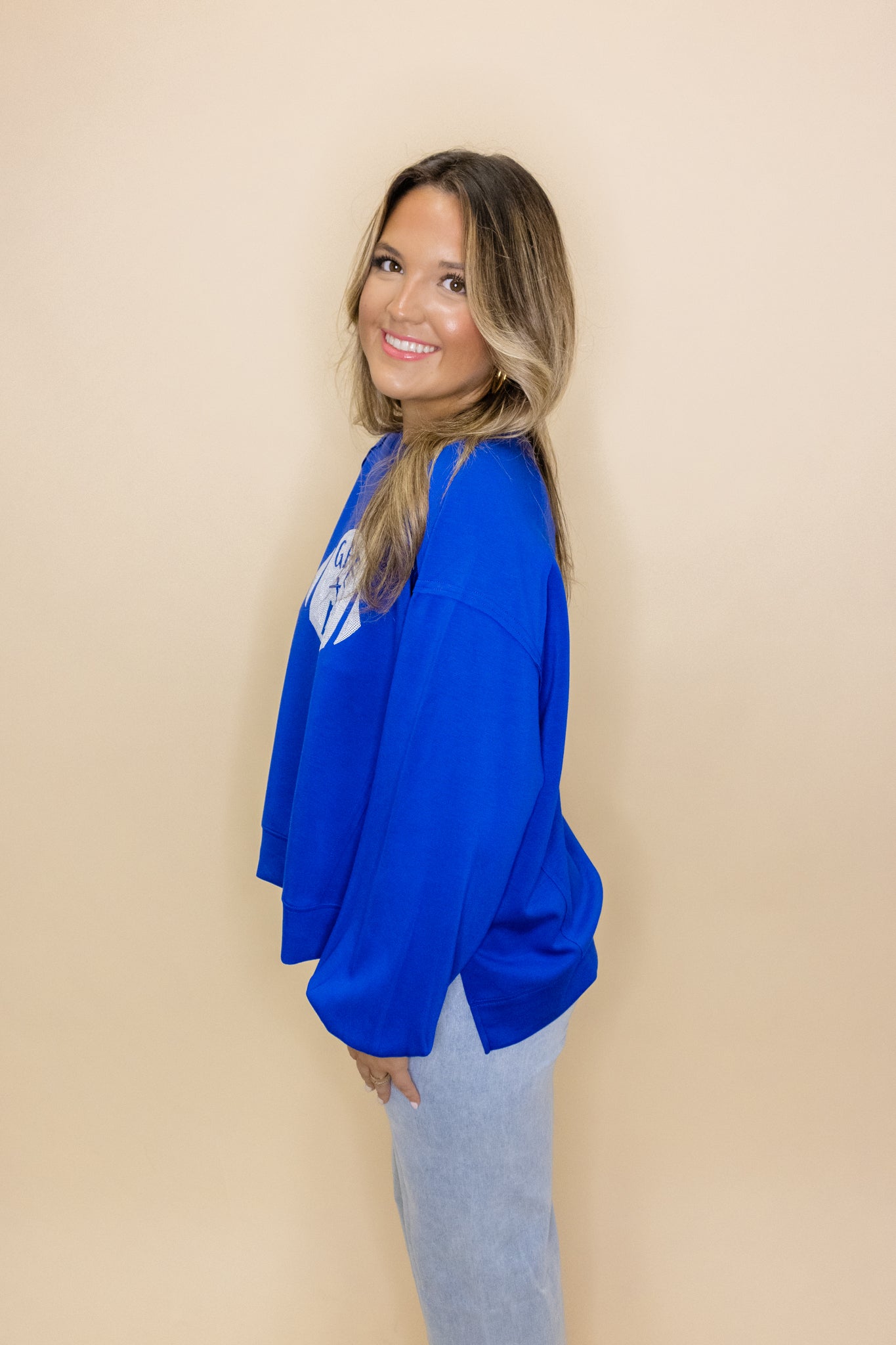 Royal & White Football Sequin Sweatshirt