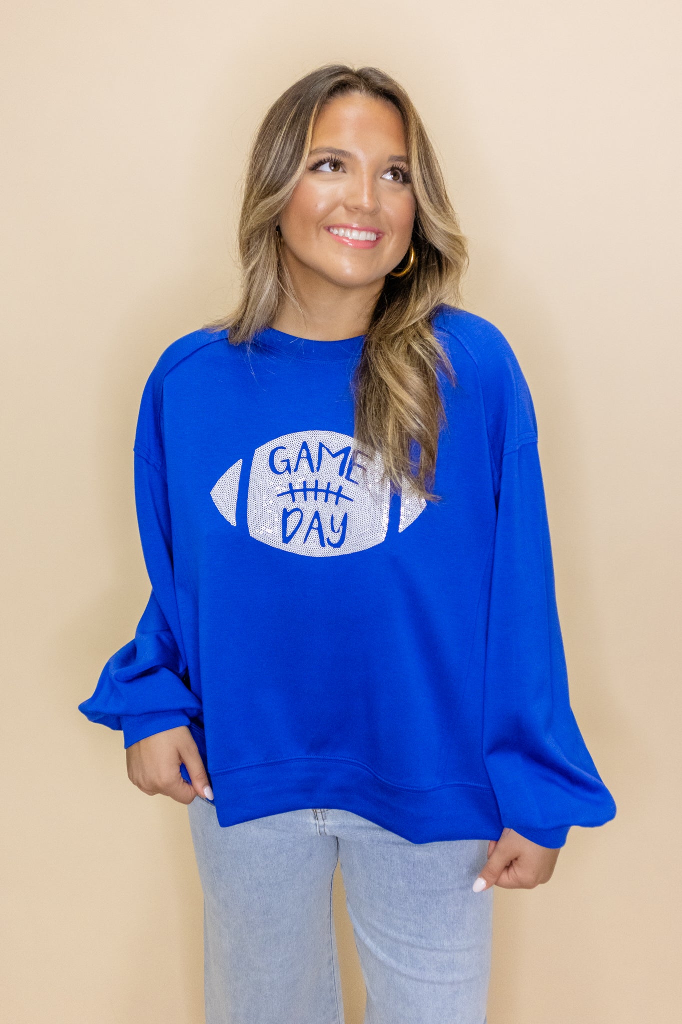 Royal & White Football Sequin Sweatshirt