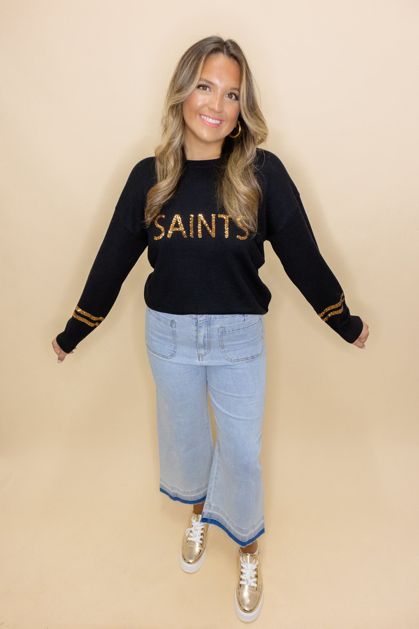 Saints Sequin Black Sweater