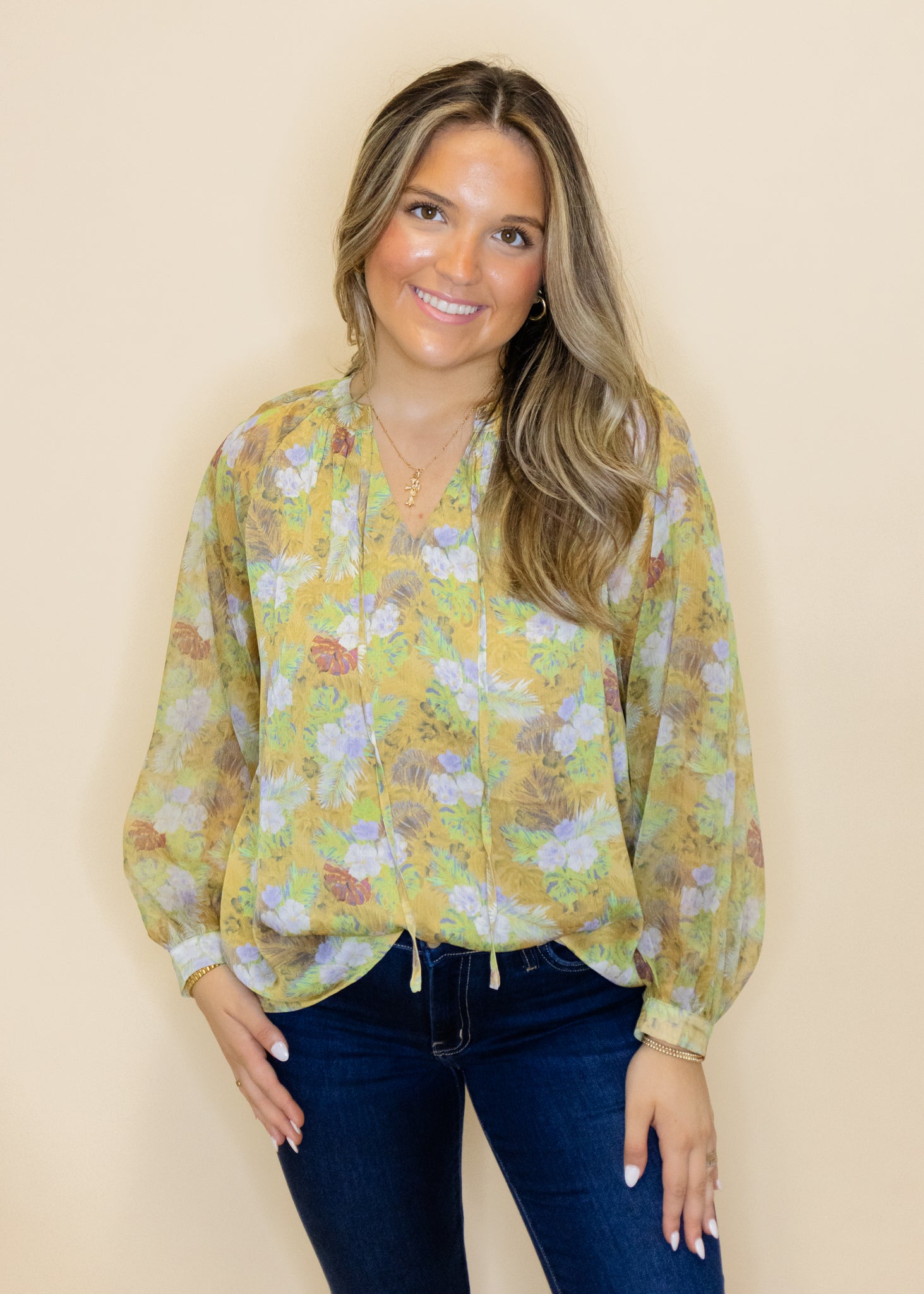 Green Floral Chiffon Top