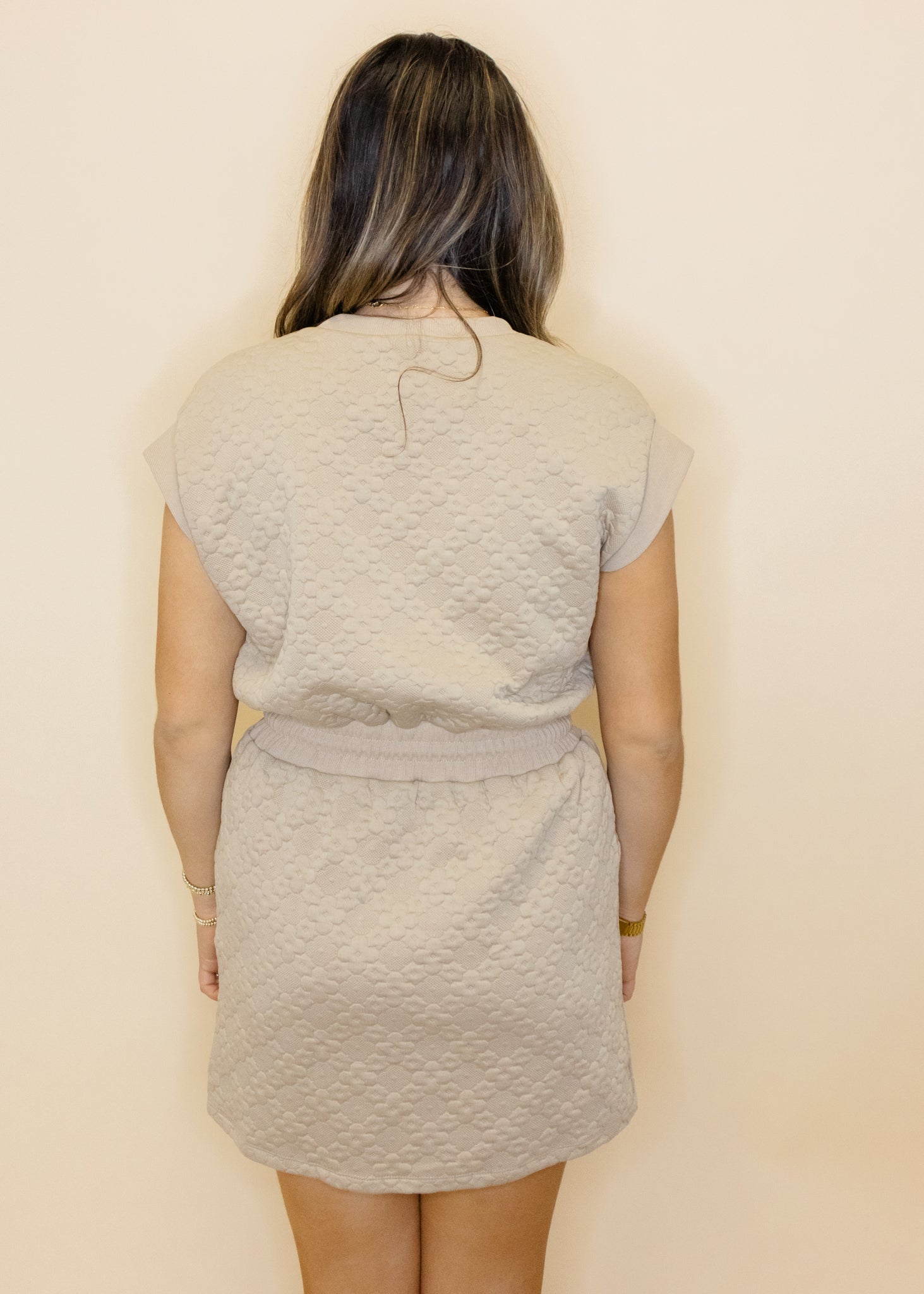 Taupe Textured Smock Waist Dress