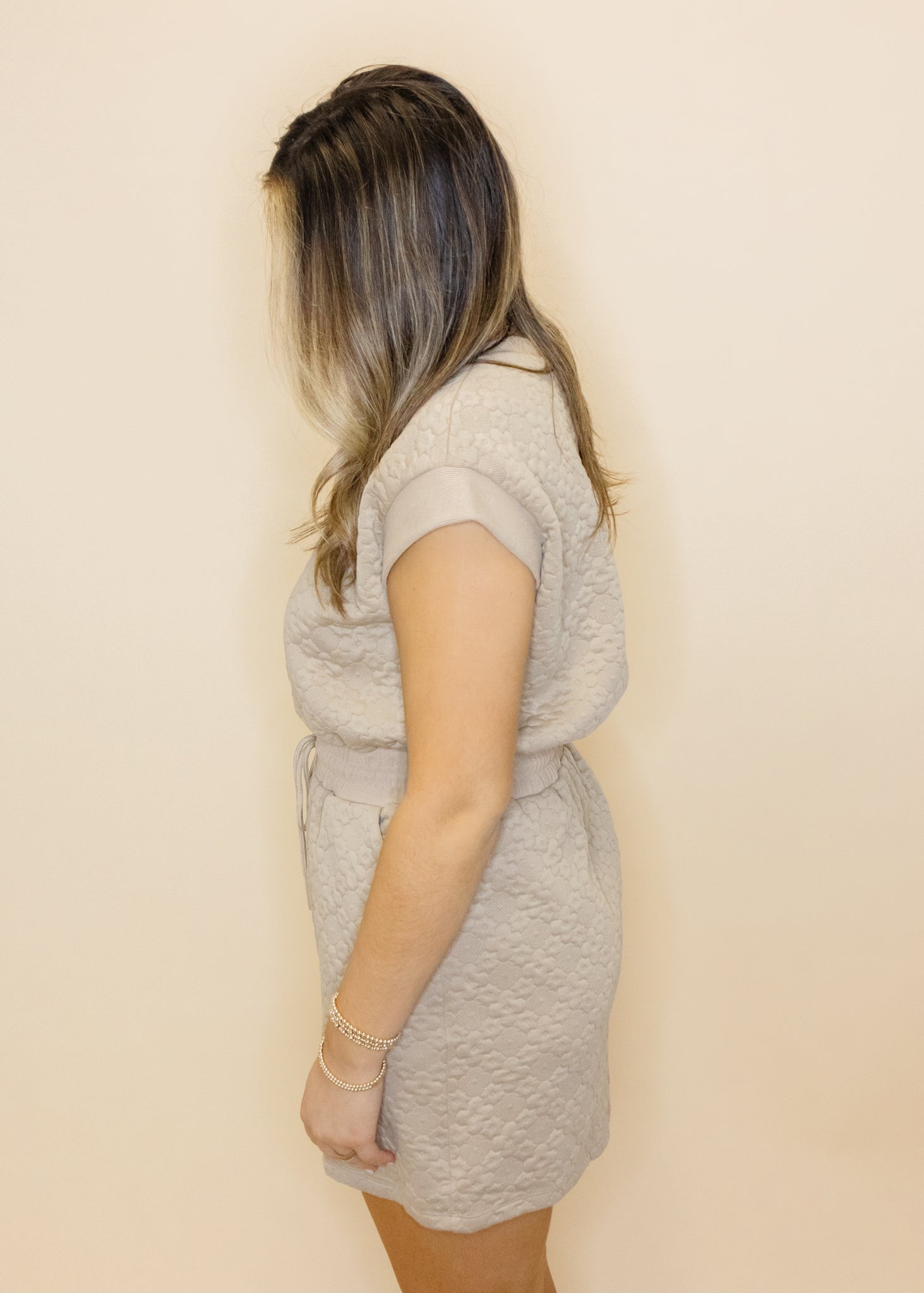 Taupe Textured Smock Waist Dress