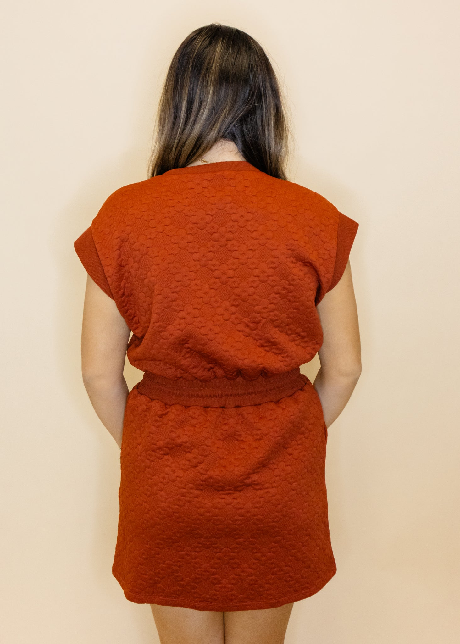 Rust Textured Smock Waist Dress