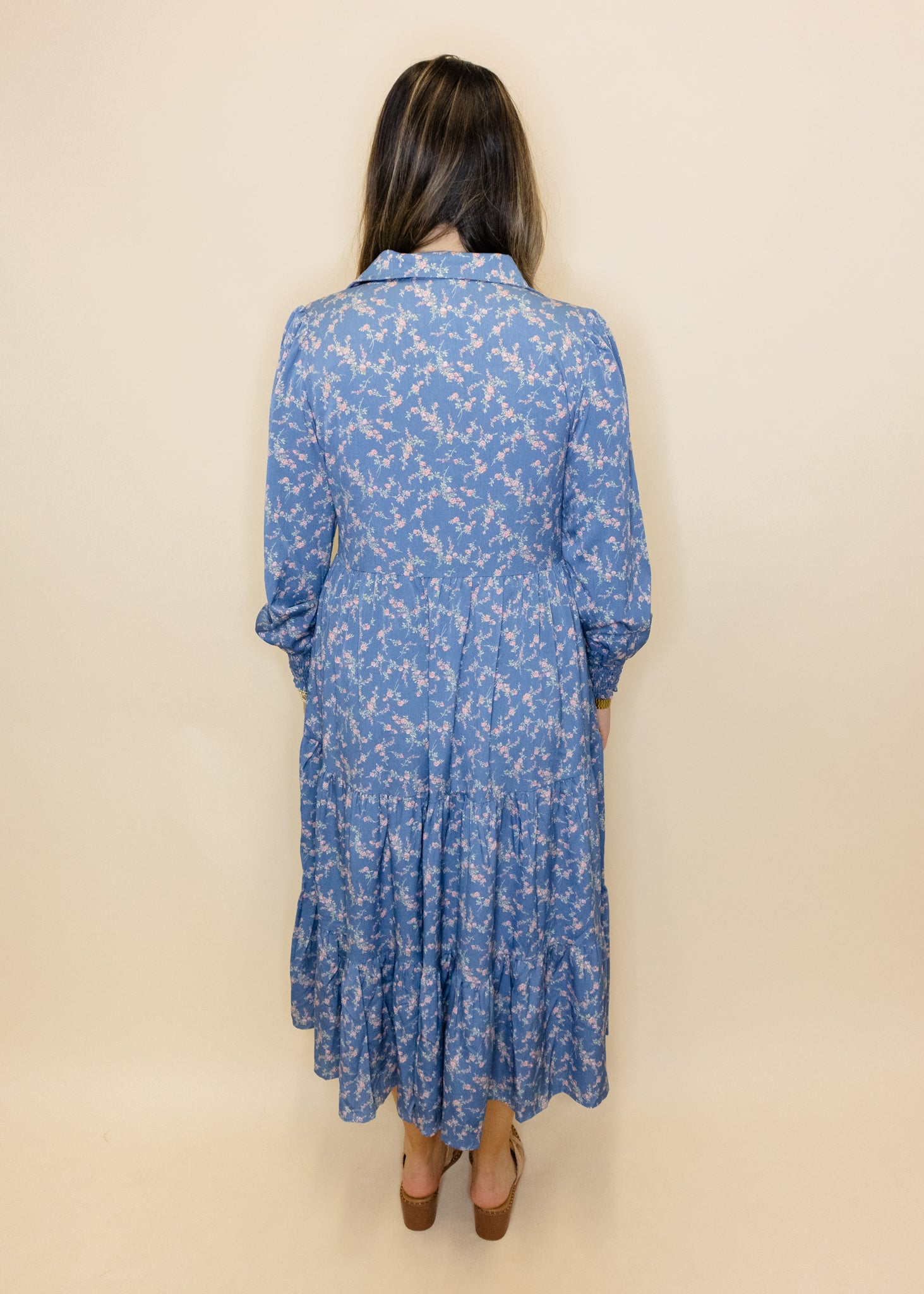 Powder Blue Print Midi Dress