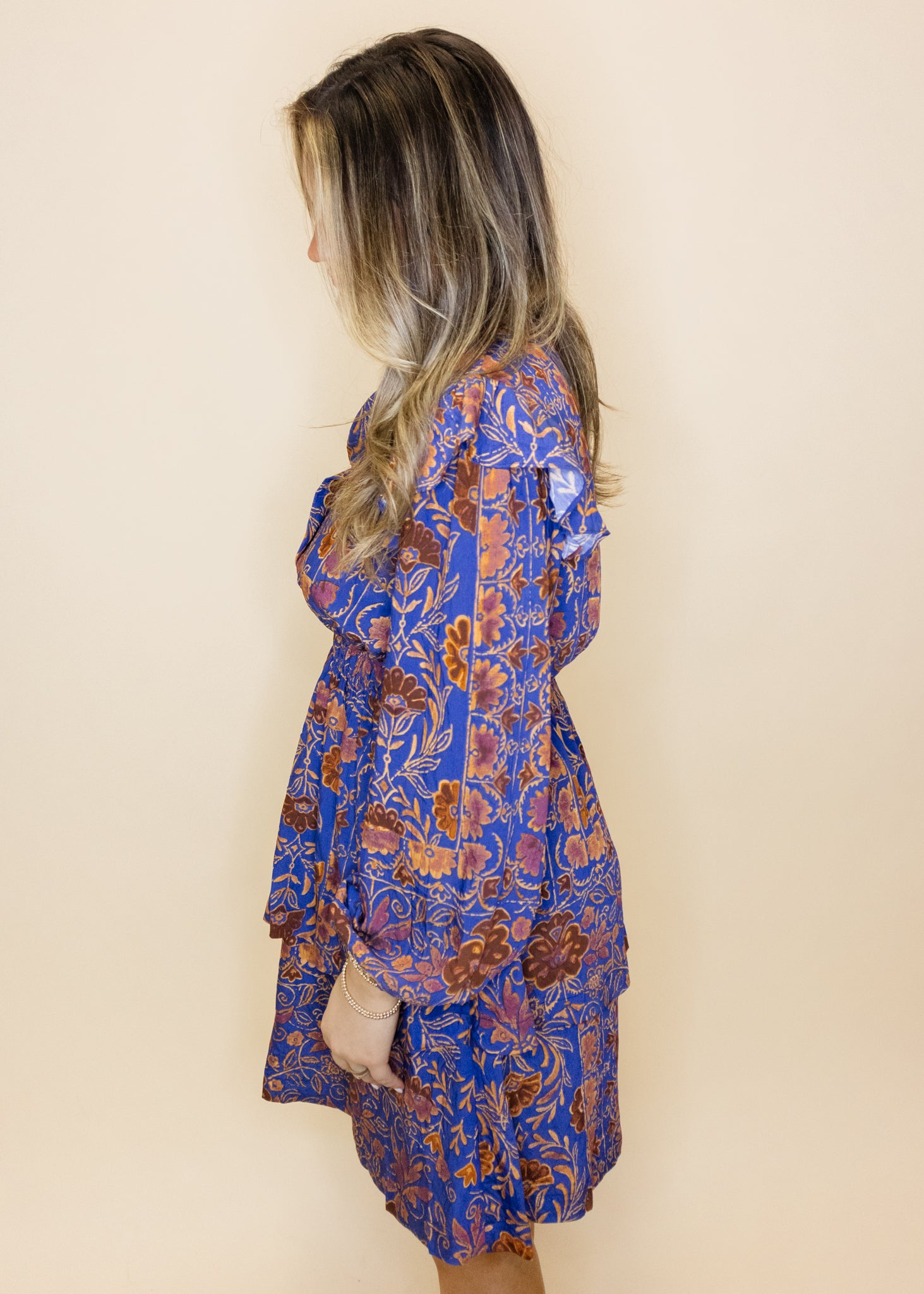 Navy Print Long Sleeve Dress