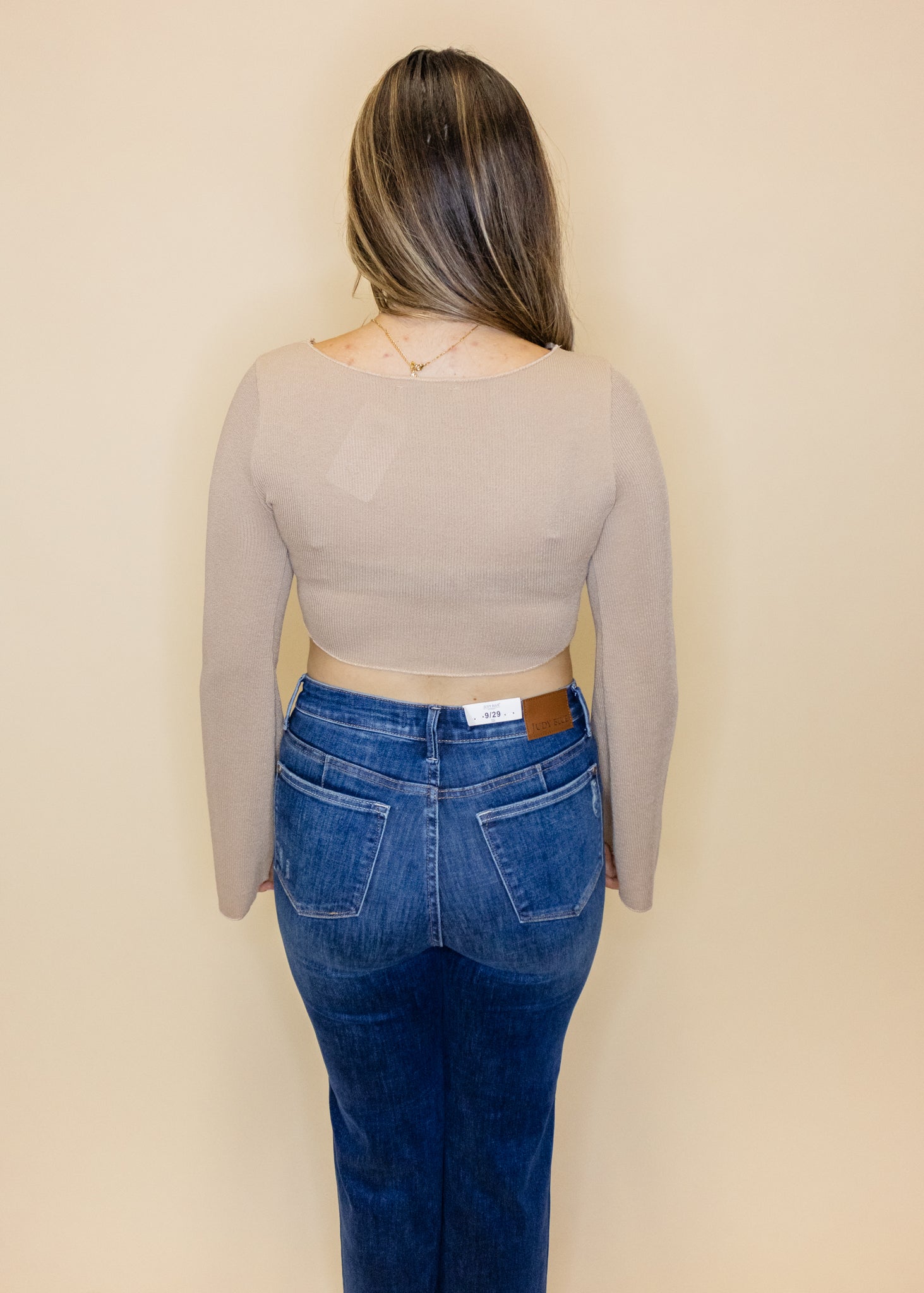 Beige Long Sleeve Crop Top