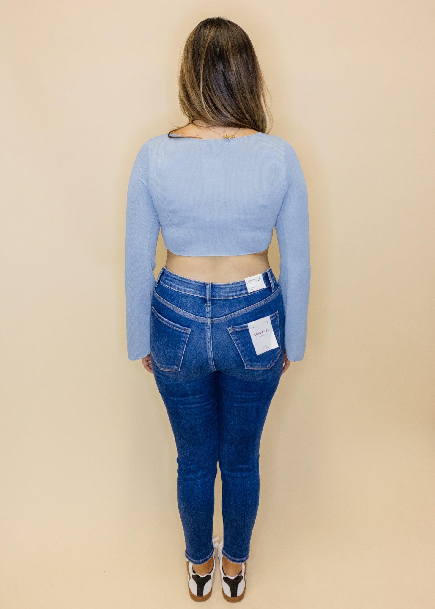 Blue Long Sleeve Crop Top