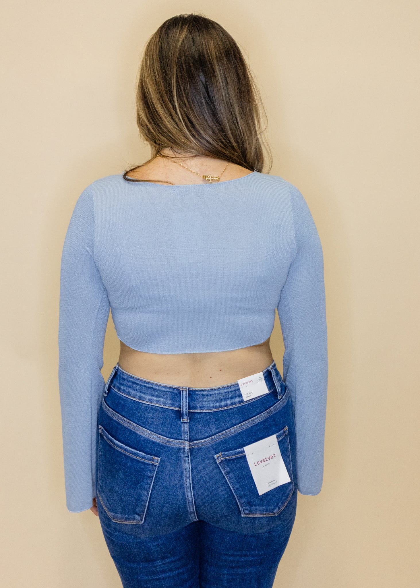 Blue Long Sleeve Crop Top