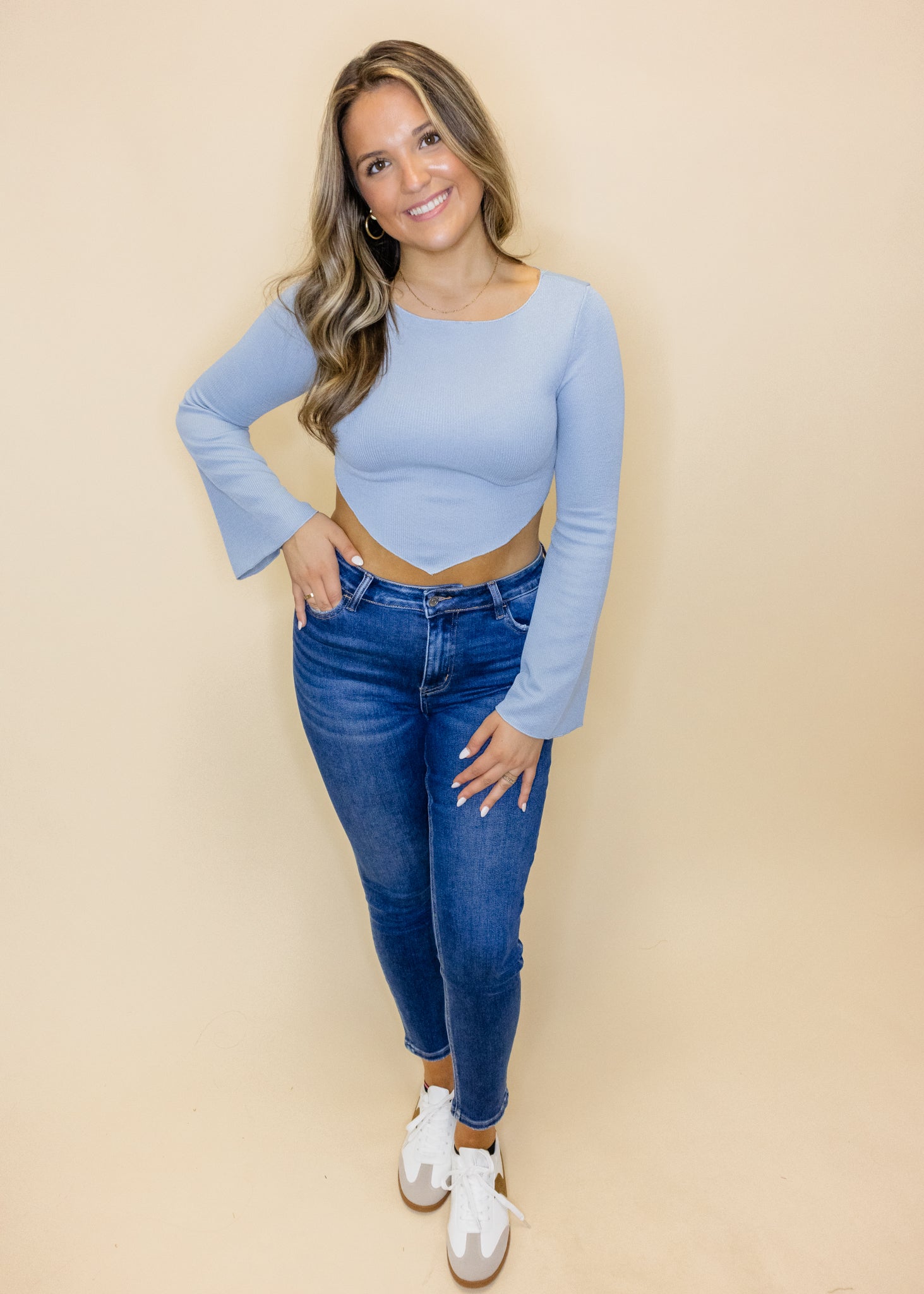 Blue Long Sleeve Crop Top