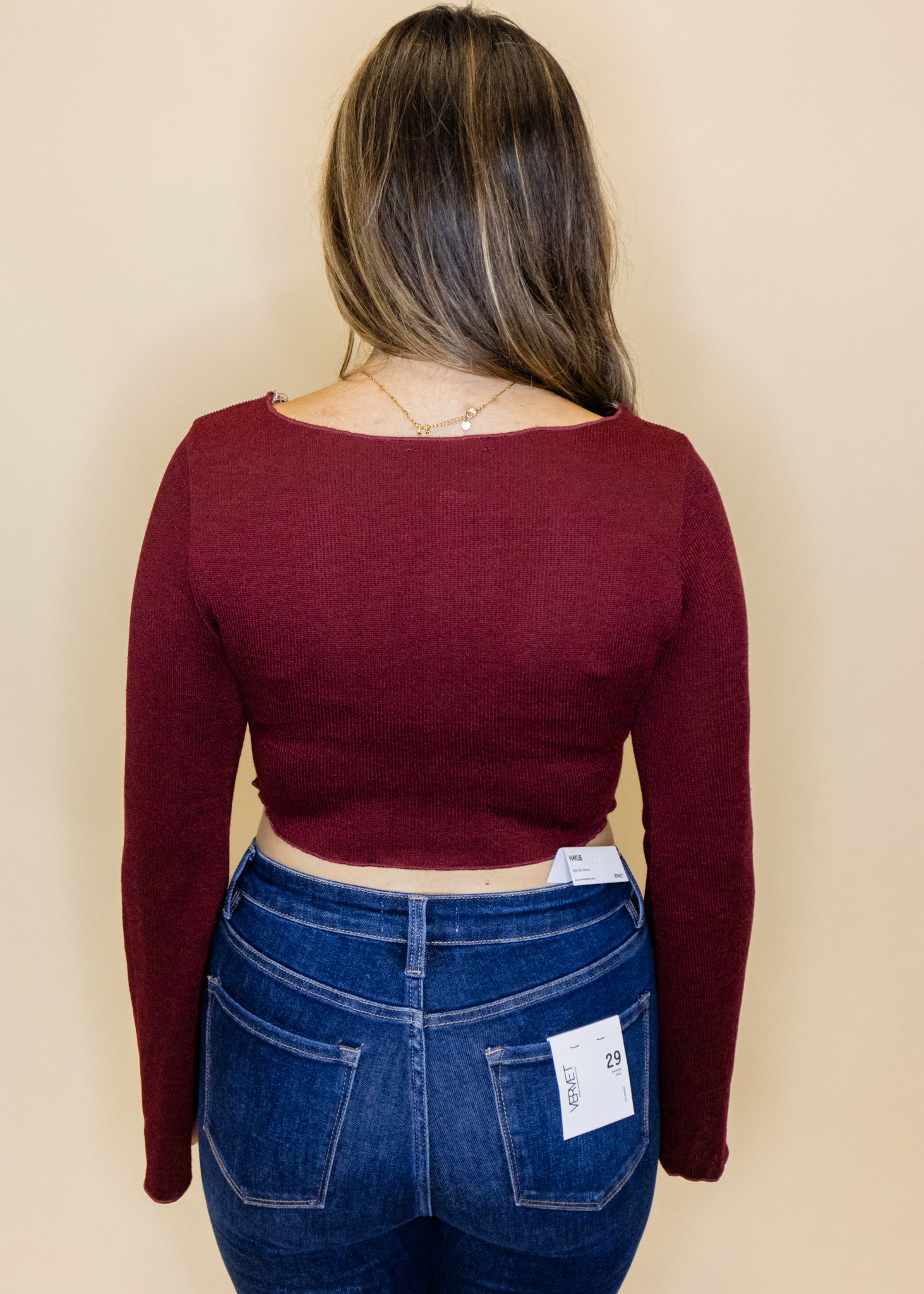 Burgundy Long Sleeve Crop Top