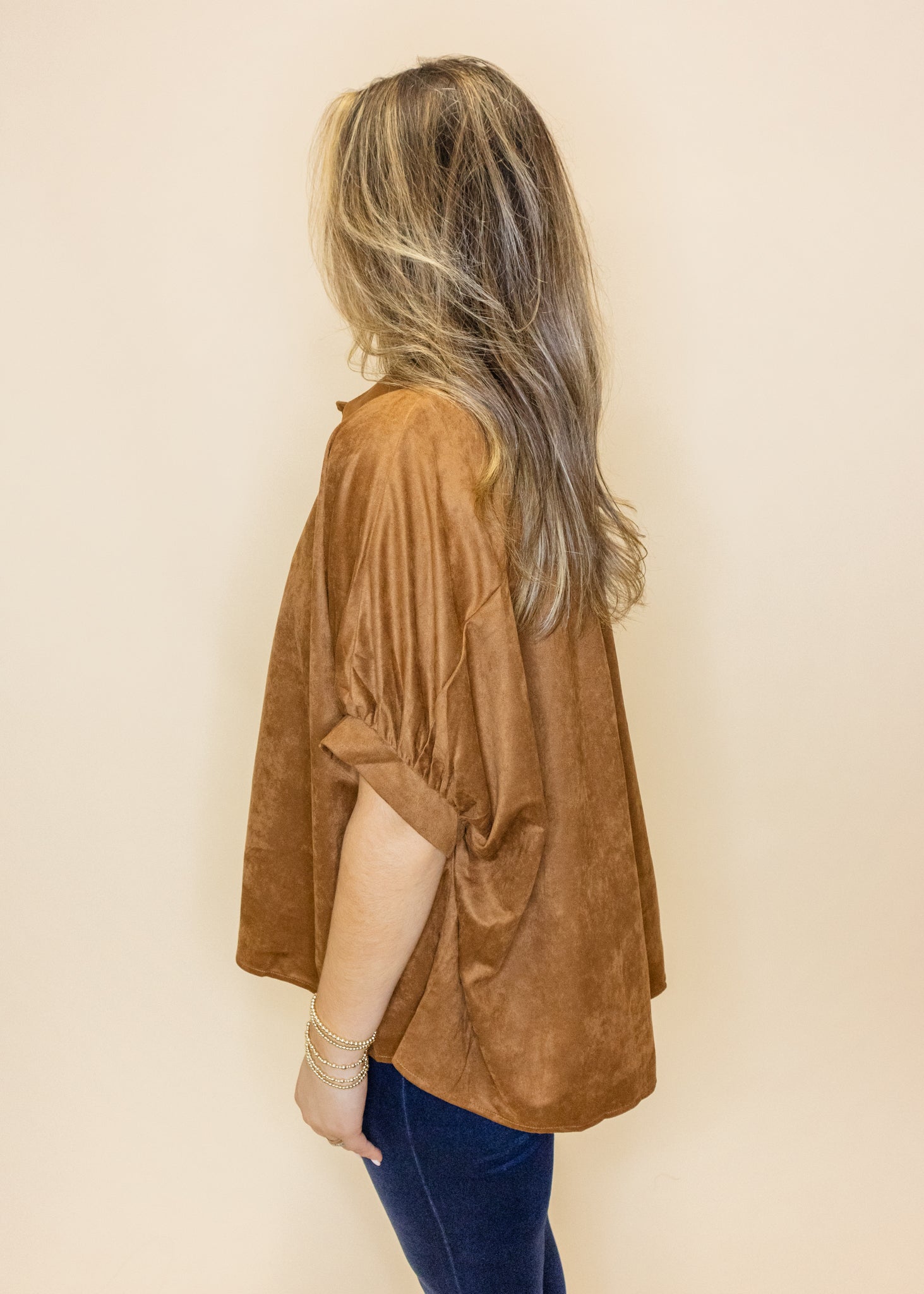 Camel Suede Button Up Top