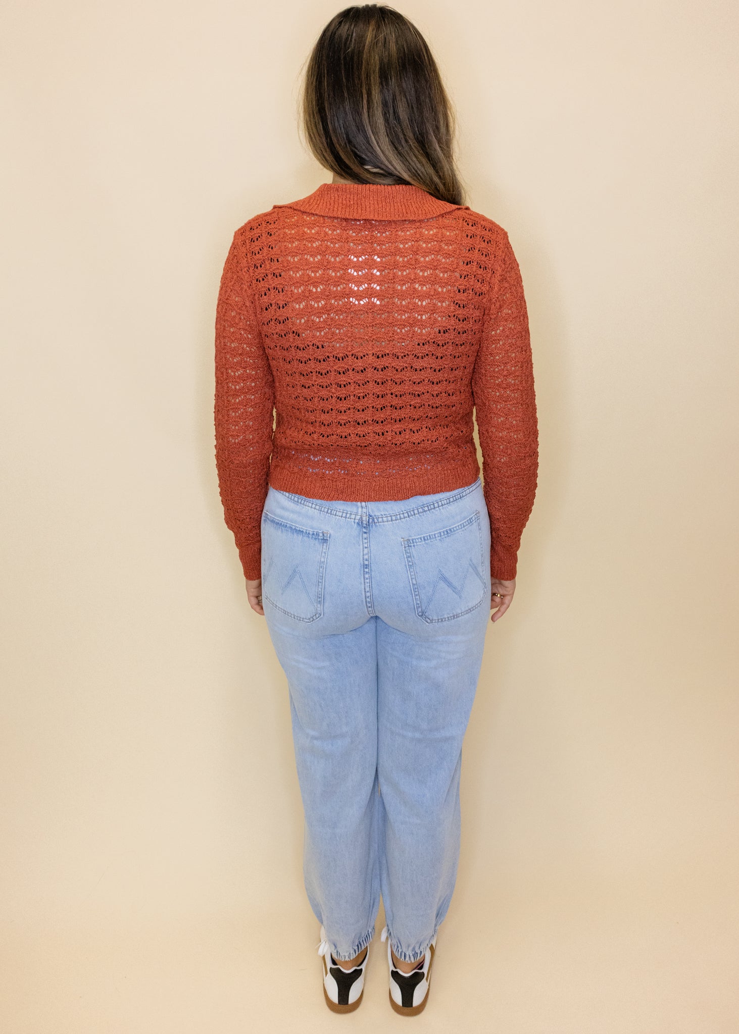 Rust Crochet Button Up Cardigan